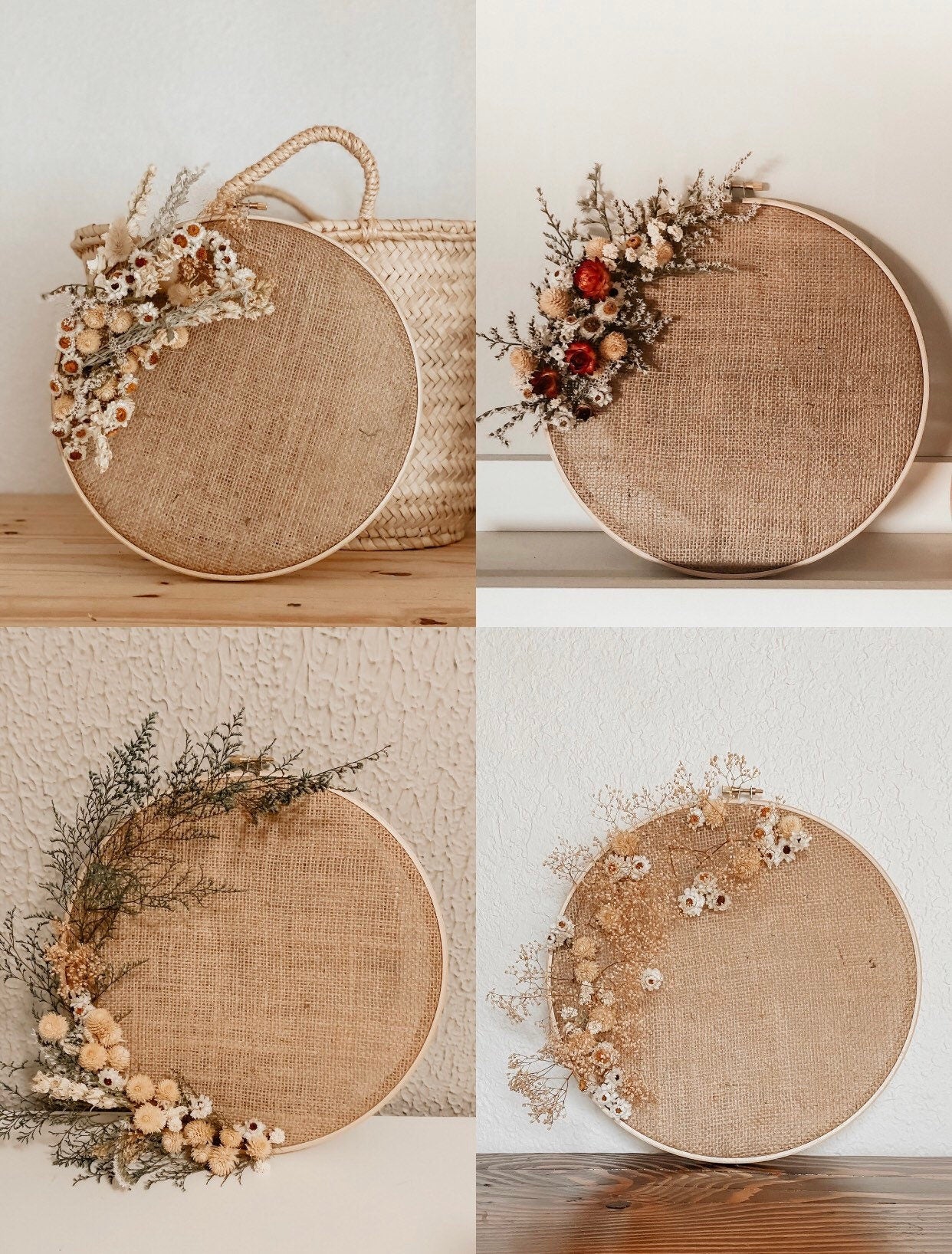 DIY Wreath Kit, Christmas Project, Dried Flowers, Mothers Day gift, Arts and Crafts, Embroidery Hoop, Colorful Decoration, Burlap, Gift