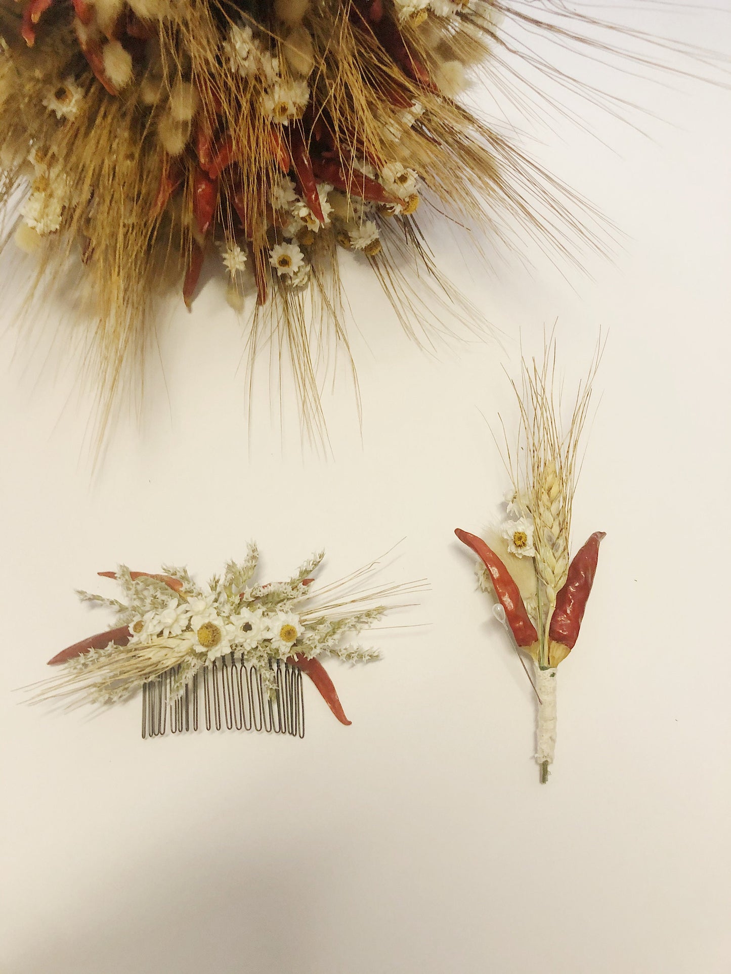 Fall Bouquet, Chili Peppers, Dried Flowers, Bunny Tails, Bridal, Red, Ammobium, Country, Preserved Flowers, Wheat