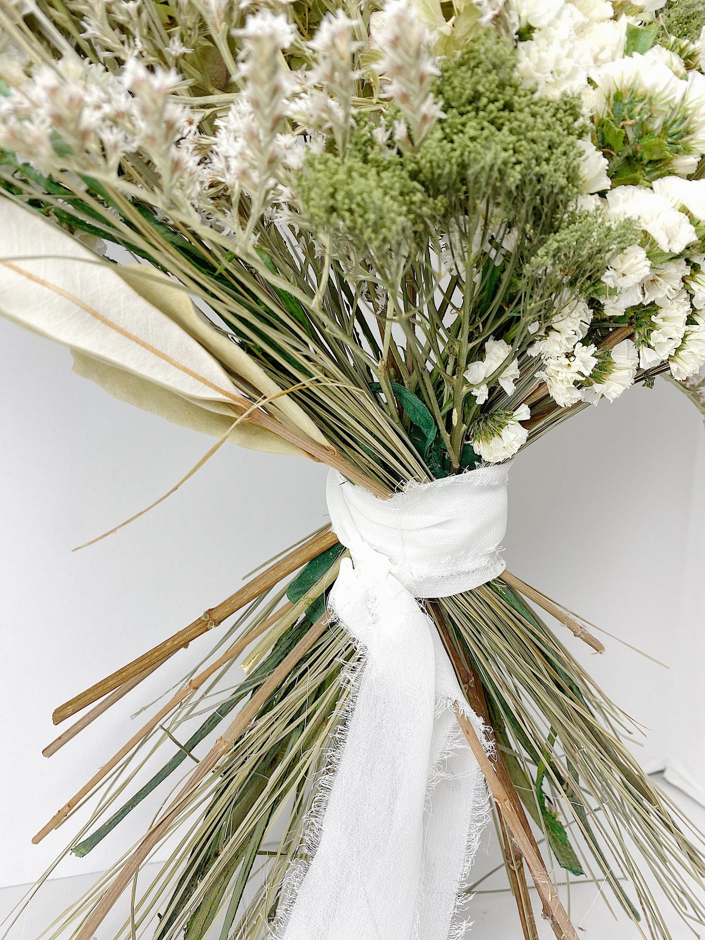 Wedding Bouquet, Green and White, Summer Bouquet, Hydrangeas, Bridal, Floral, Preserved Flowers, German Statice, Neutral, Ribbon, Decor