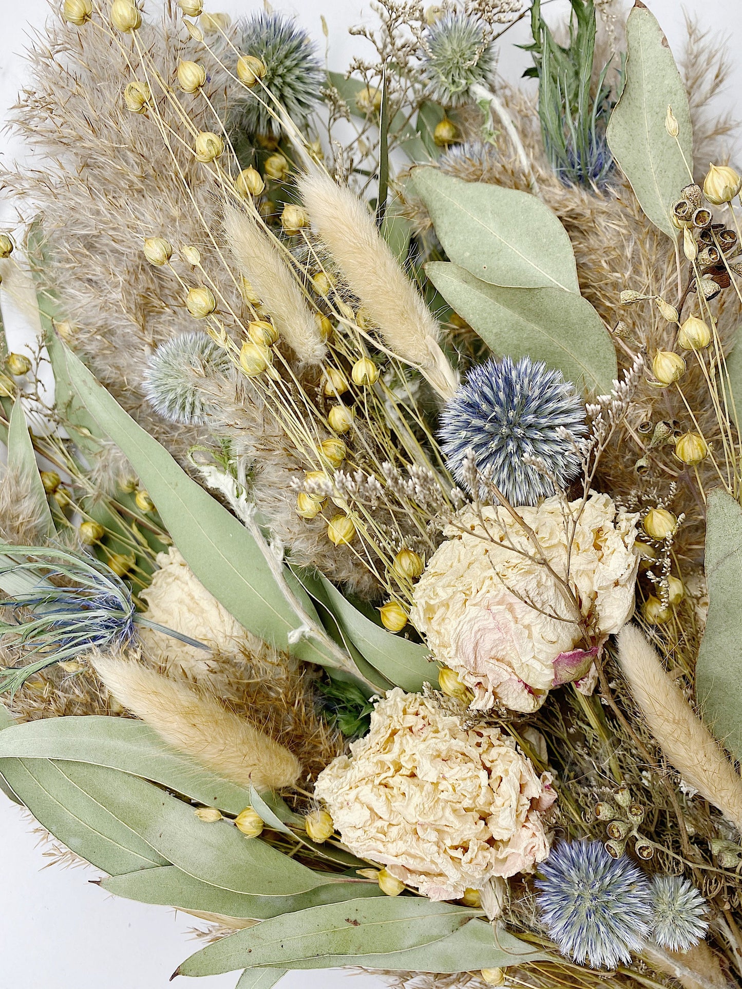 Wedding Bouquet, Pampas Grass, Dried Flowers, Summer, Bridal, Floral, Preserved Flowers, Peonies, Fairy, Blue, Natural, Flax, Greenery