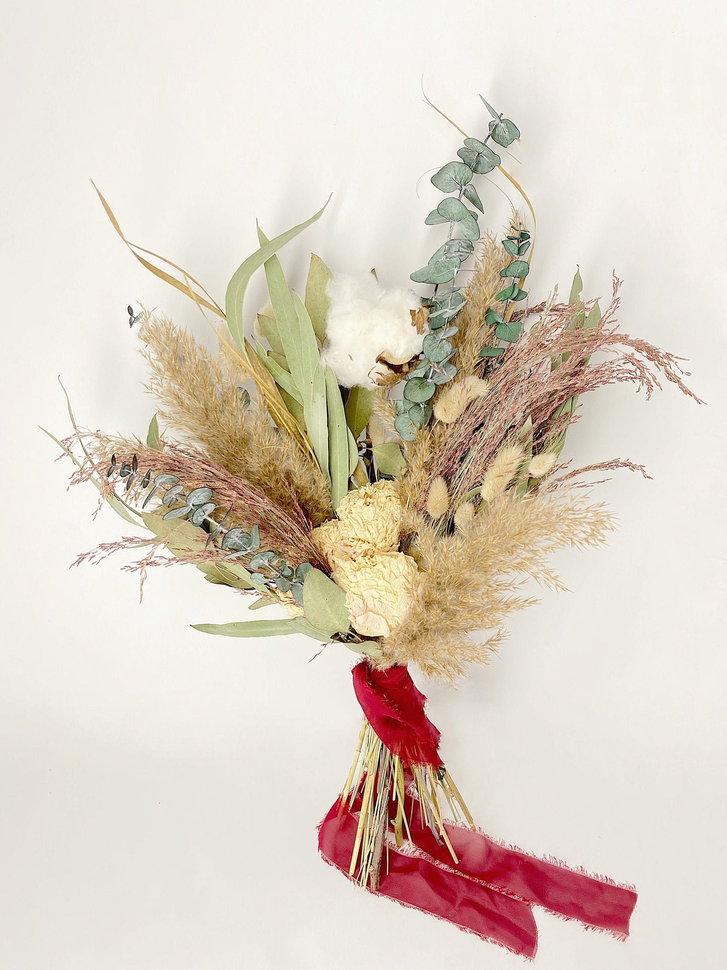 Nude Wedding Bouquet, Pampas grass, Eucalyptus, Cream, Bridal, Cotton, Peonies, Preserved Flowers, Dried Flowers, Summer, Modern Bunny Tails