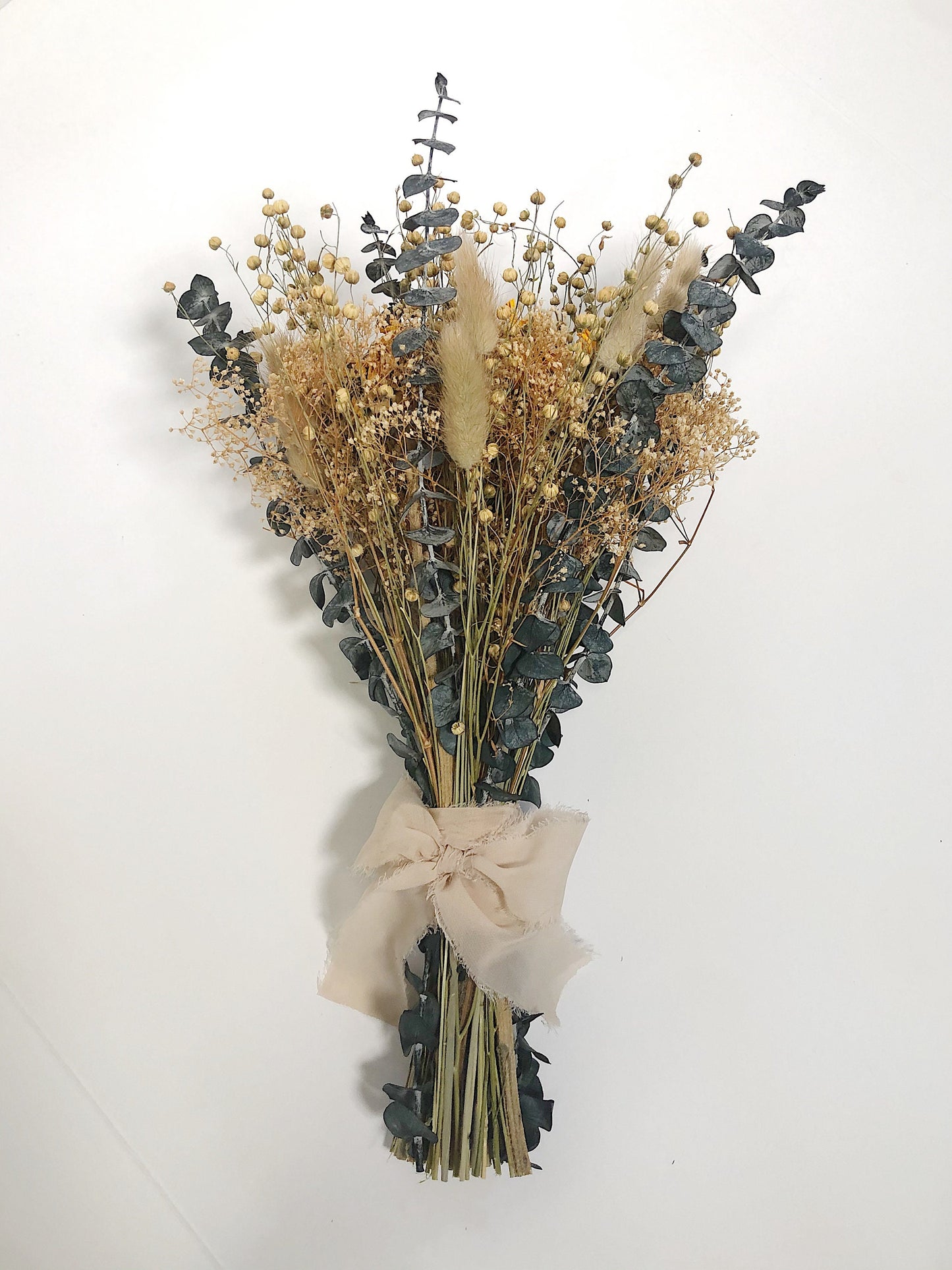 Sunflower Floral Bouquet, Dried Flowers, Preserved Floral, Yellow, Wildflowers, Mini Gyp, Home Decor, Wedding, Bunny Tails, Eucalyptus