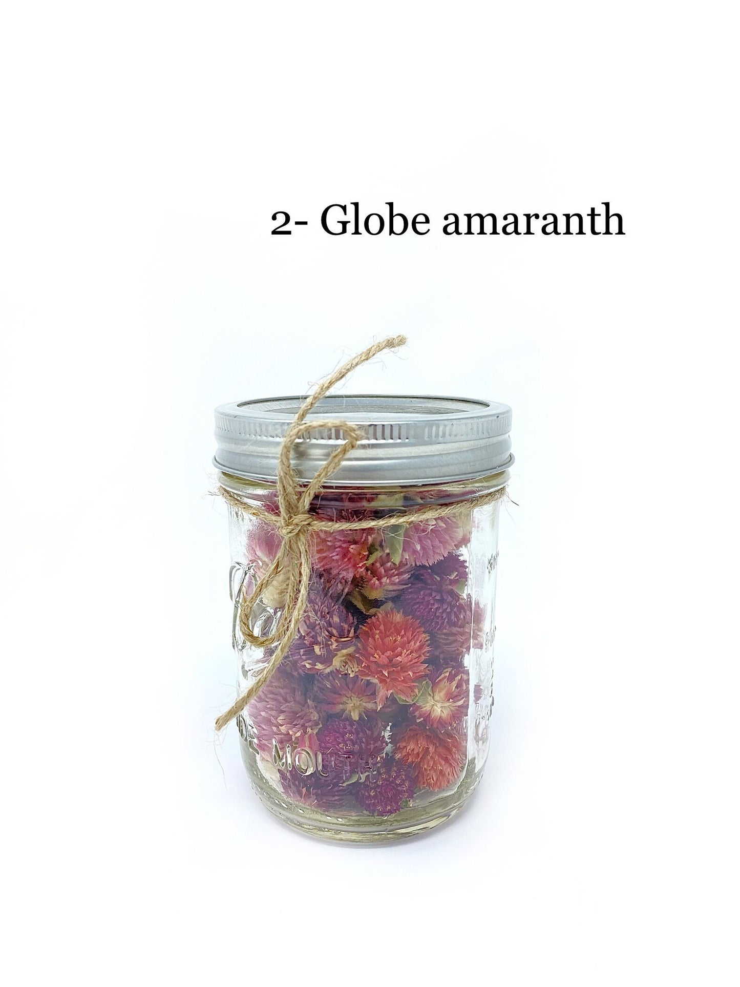 Mason Jars Filled With Dried Flowers, Preserved Floral, Home Decor, Gifts, Globe Amaranth, Pink Blue Red Flowers, Wheat, Peppers