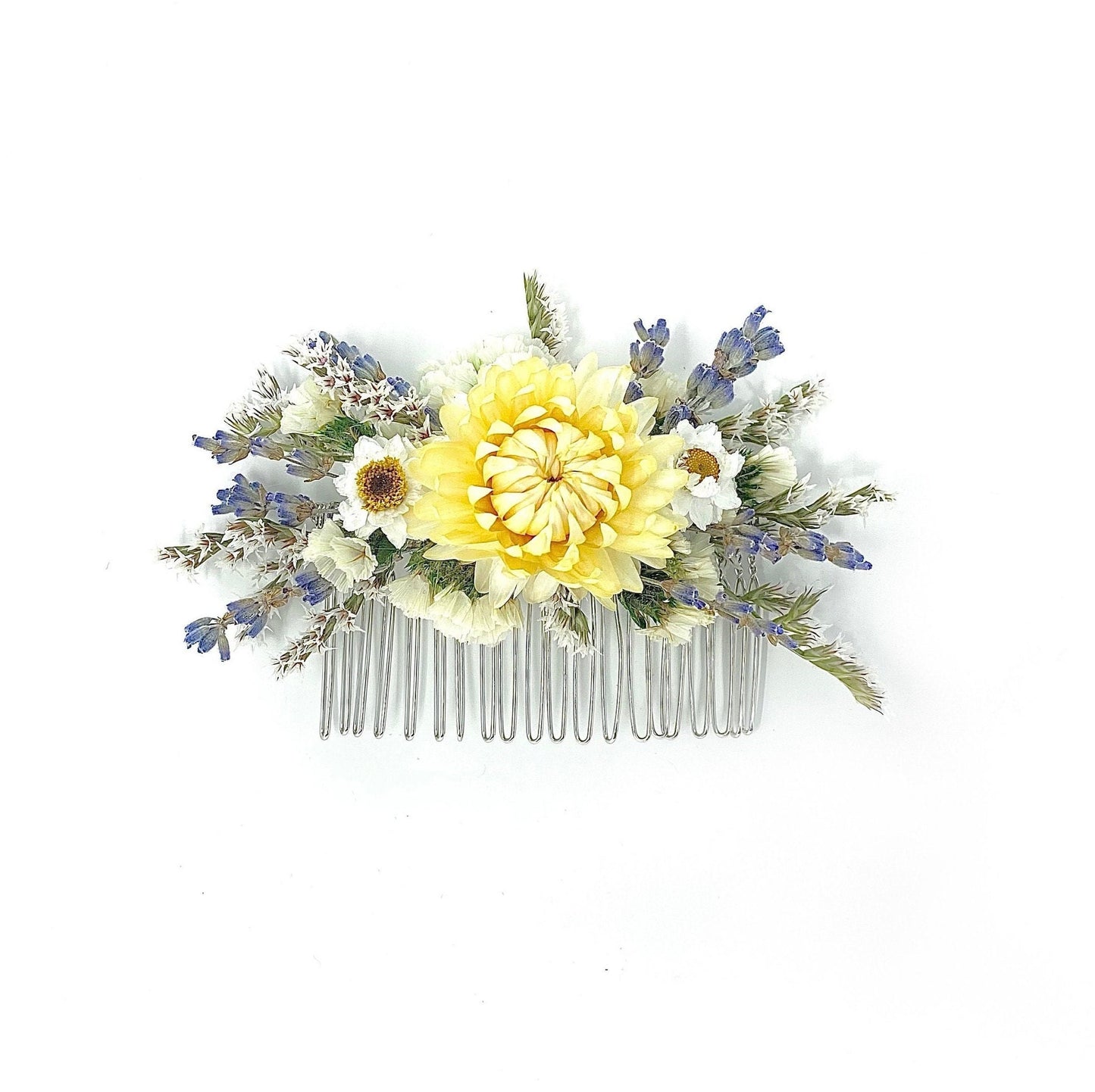 Hair Comb, Dried Flowers, Preserved Floral, Hair Accessories, Wedding Accessories, Strawflowers, Prom,  Lavender, German Statice, Ammobium