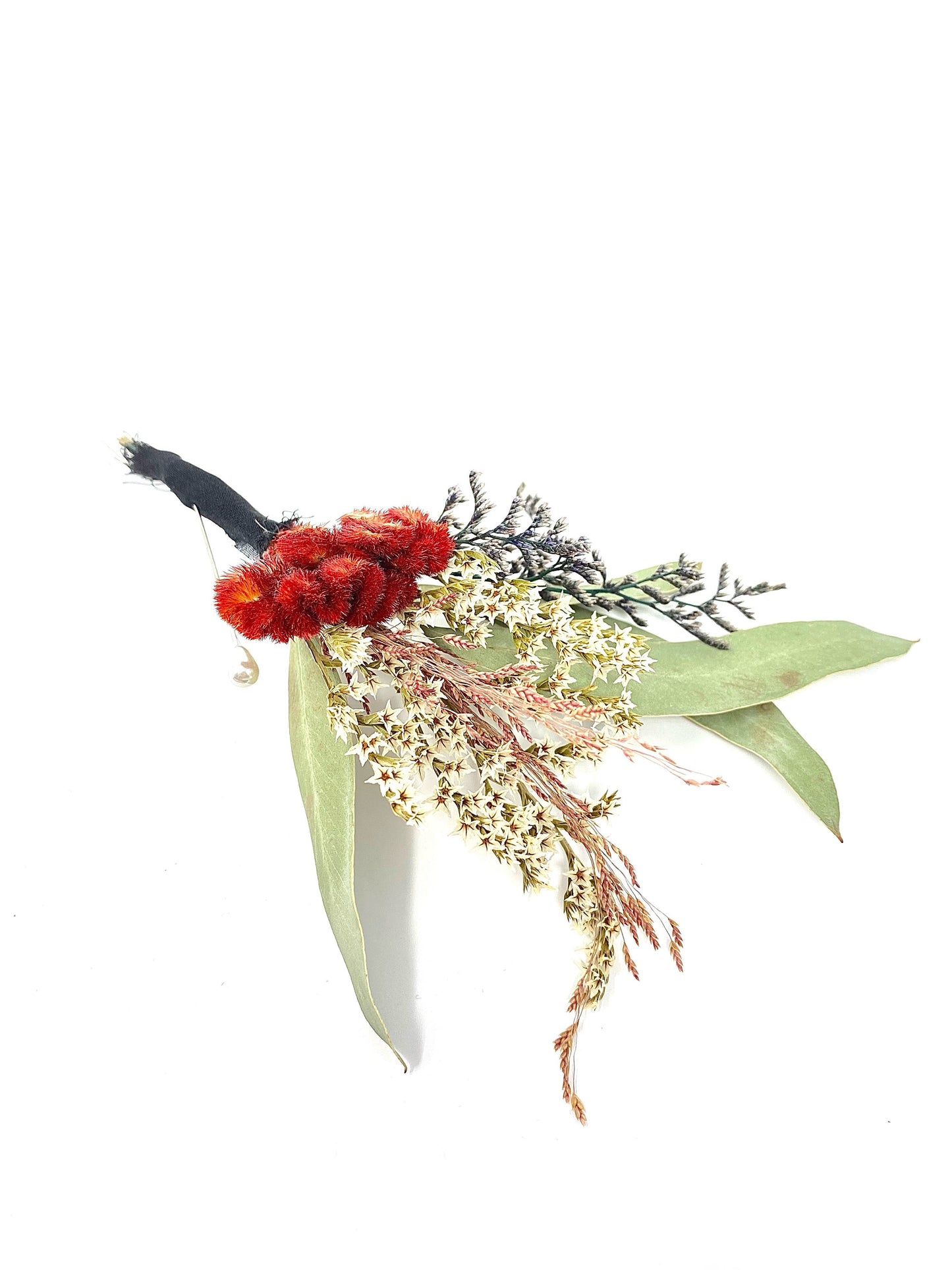 Boutonniere, Dried Flowers, Preserved Floral, Wedding Accessories, Coxcomb, Greenery, Caspia, Bridal