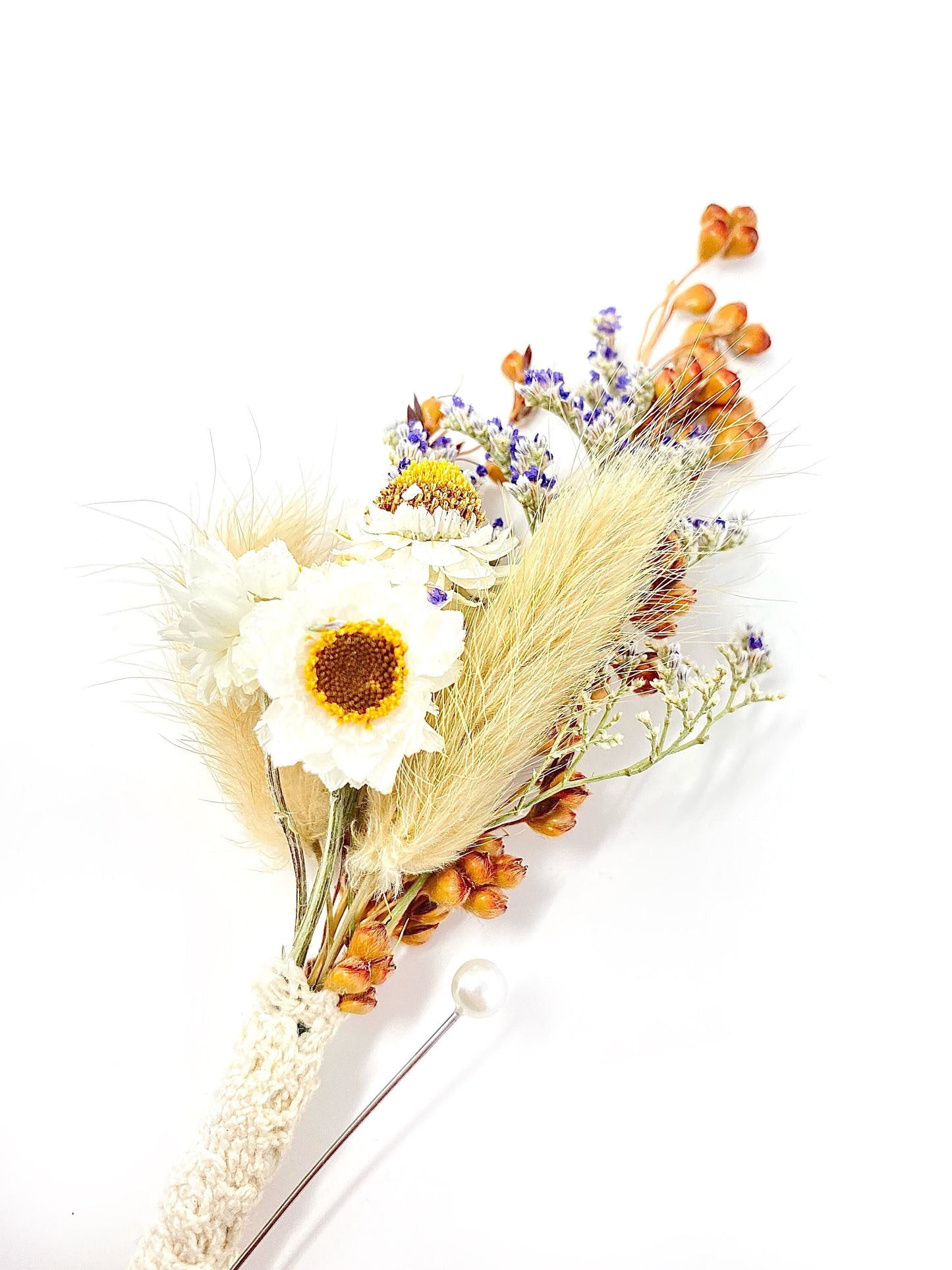 Wedding Boutonniere, Dried Flowers, Preserved Floral, Wedding Accessories, Bunny Tails, Ammobium