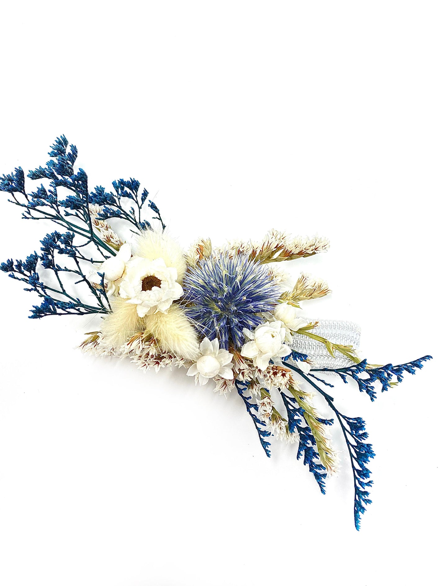 Corsage, Wedding Accessories, Dried Flowers, Preserved Floral, Blue and White, Globe Thistle, Hand Decor, Ammobium, Caspia