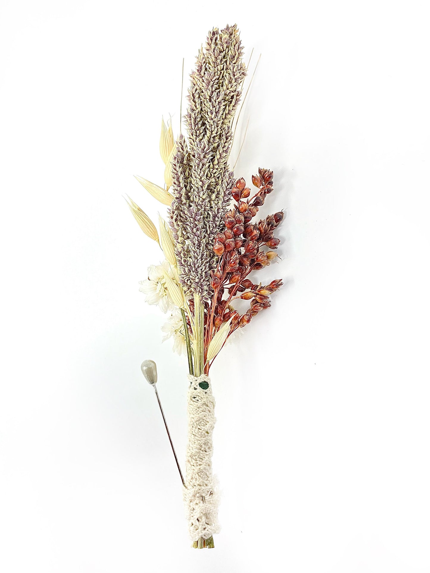Wedding Boutonniere, Preserved Flowers, Dried Floral, Bridal Accessories, Ammobium, Broom Corn, Beige and Red