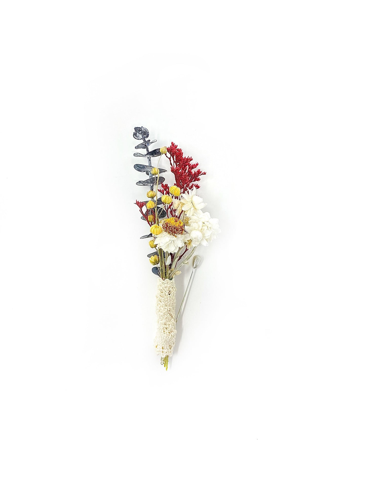 Wedding Boutonniere, Dried Flowers, Bridal Accessories, Preserved Floral, Prom, Ammobium, Red and Blue, Caspia