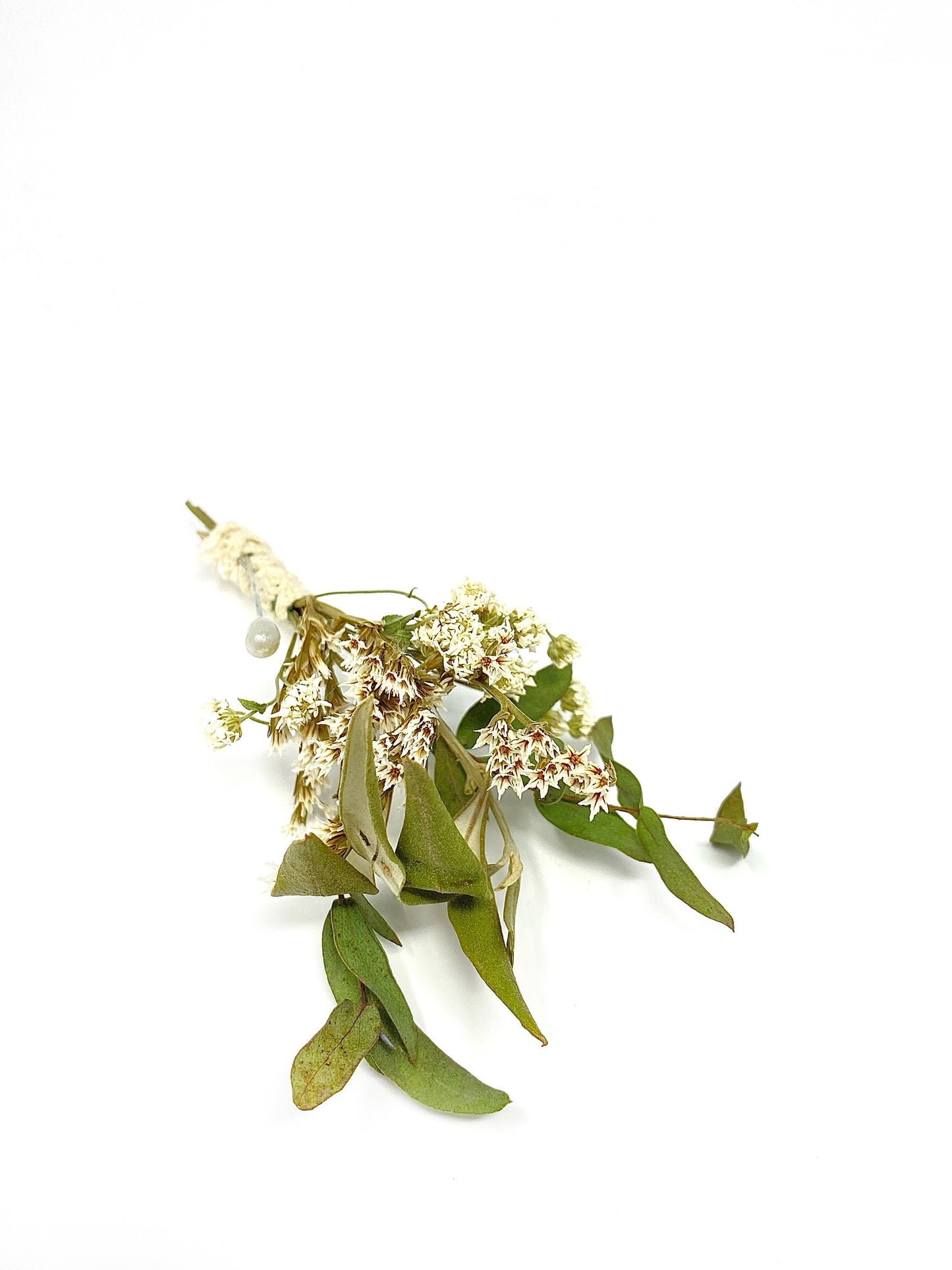 Wedding Boutonniere, Dried Flowers, Preserved Flowers, Bridal Accessories, Greenery, White and Green, German Statice