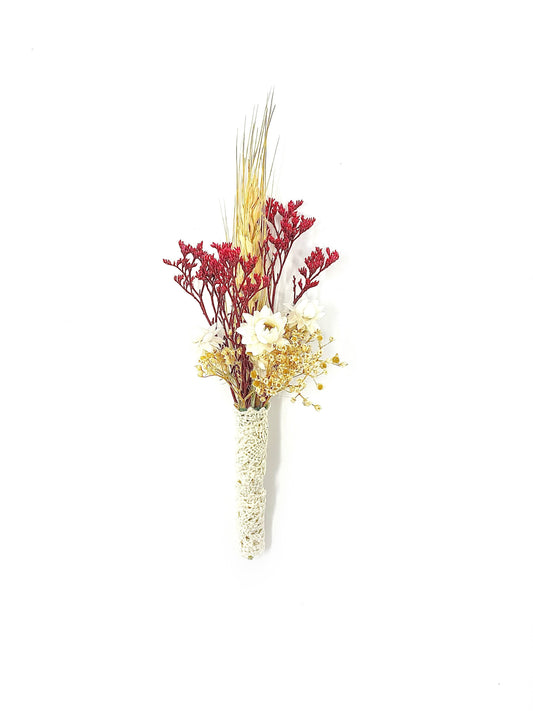 Wedding Boutonniere, Dried Flowers, Bridal Accessories, Preserved Floral, Prom, Ammobium, Red and White, Caspia