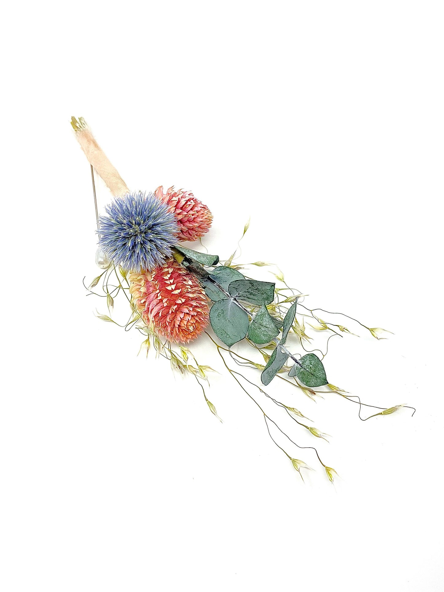 Wedding Boutonniere, Preserved Floral, Dried Flowers, Bridal Accessories, Winter, Decor, Blue and Pink, Eucalyptus, Globe Thistle