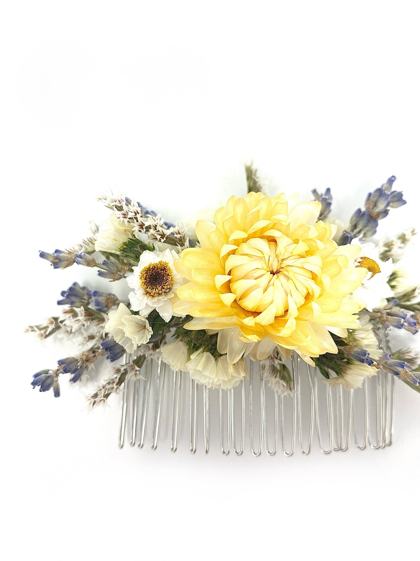 Hair Comb, Dried Flowers, Preserved Floral, Hair Accessories, Wedding Accessories, Strawflowers, Prom,  Lavender, German Statice, Ammobium
