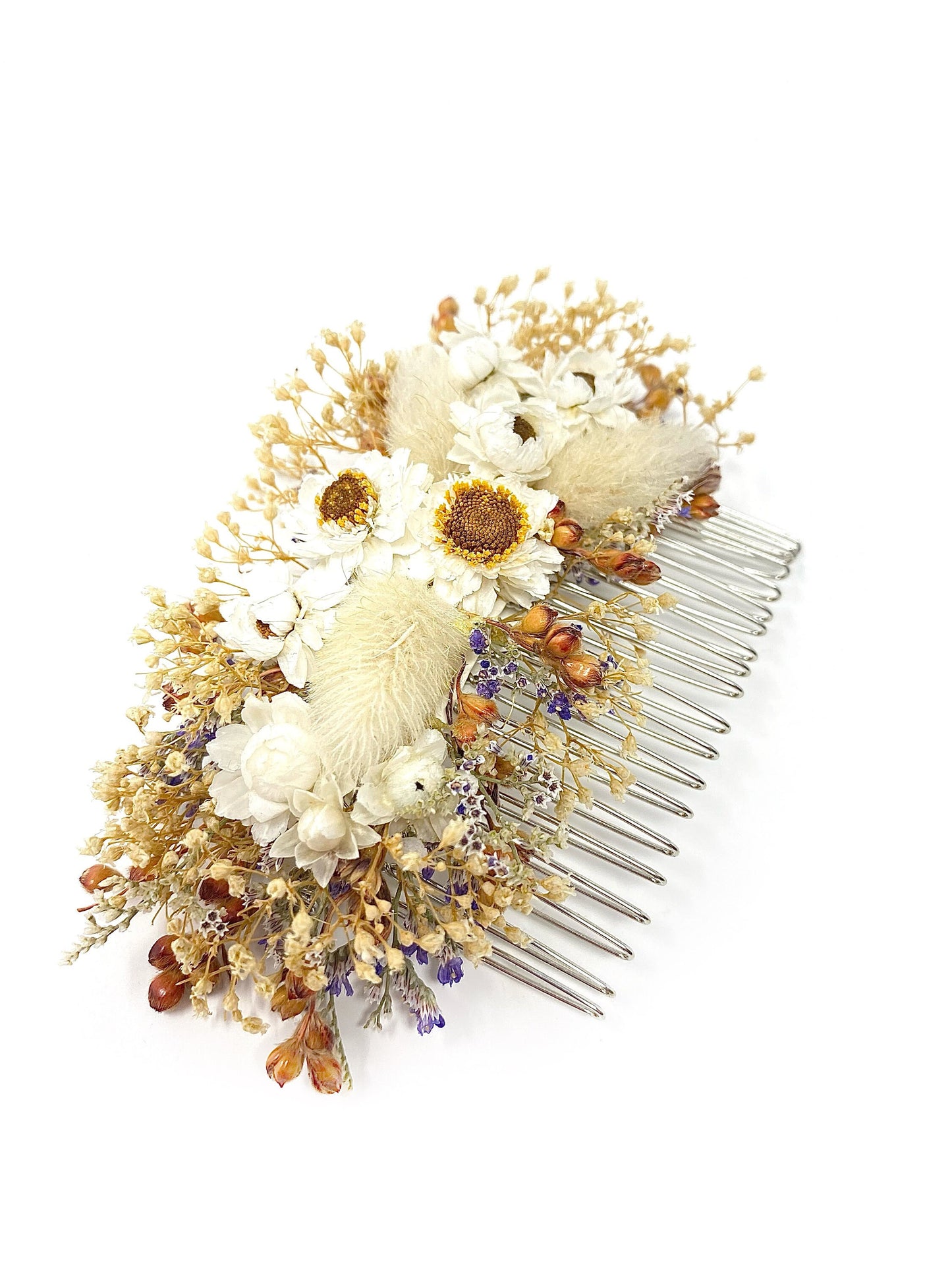 Hair Comb, Dried Flowers, Hair Pins, Bridal, Hair Accessories, Wedding Accessories, Ammobium, Bunny Tails, Preserved Floral, Caspia