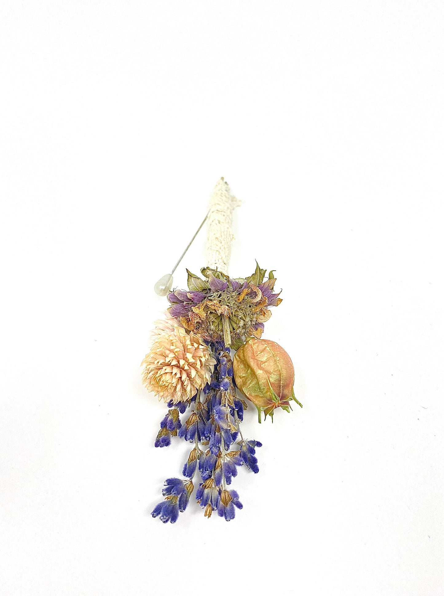 Boutonniere, Dried Flowers, Wedding Accessories, Preserved Floral, Bridal, Lavender, Nigella, Pink and Purple, Blue