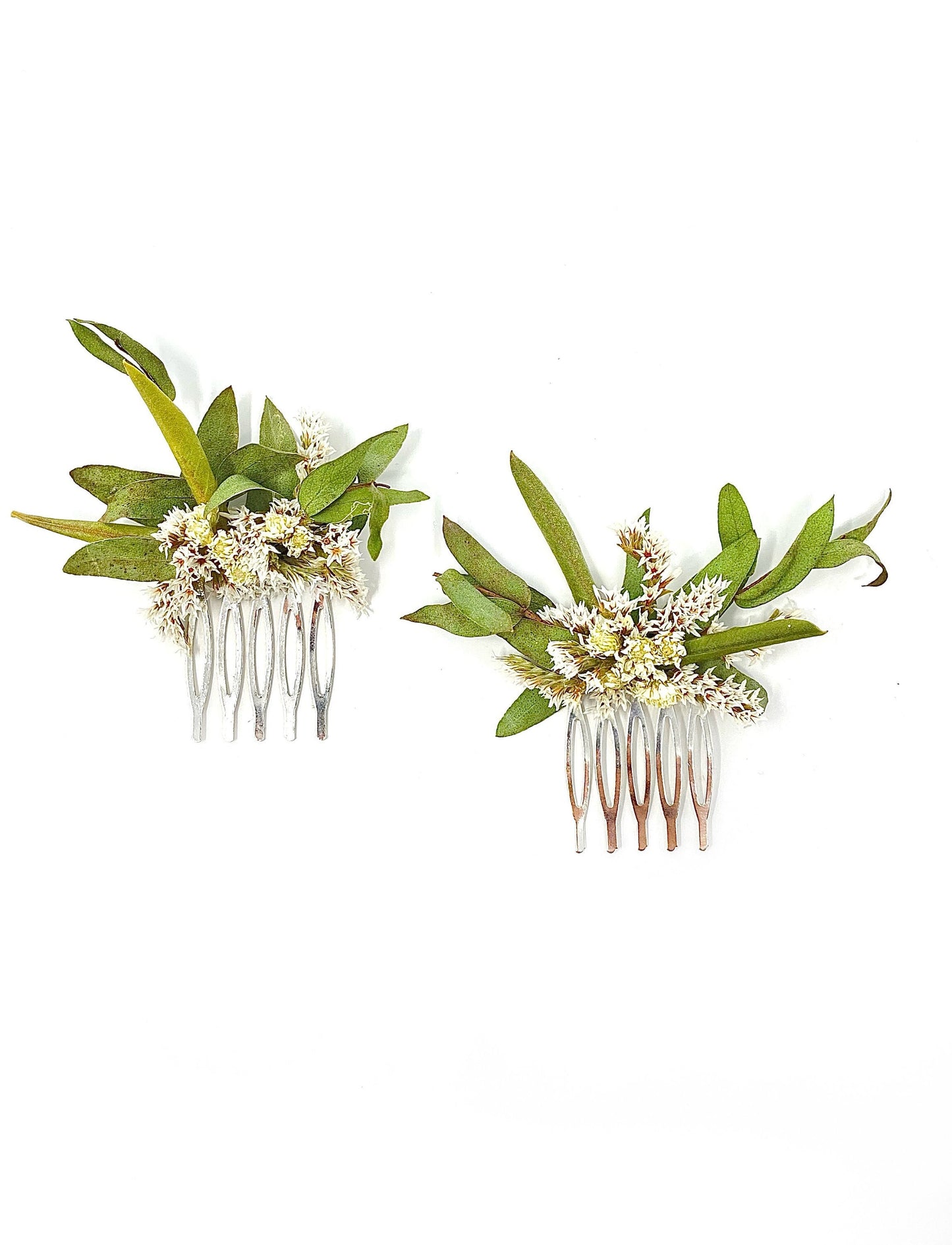 Mini Hair Combs, Wedding Accessories, Dried Flowers, Preserved Floral, Hair Accessories, Greenery, German Statice, Bridal, Achillea of Pearl