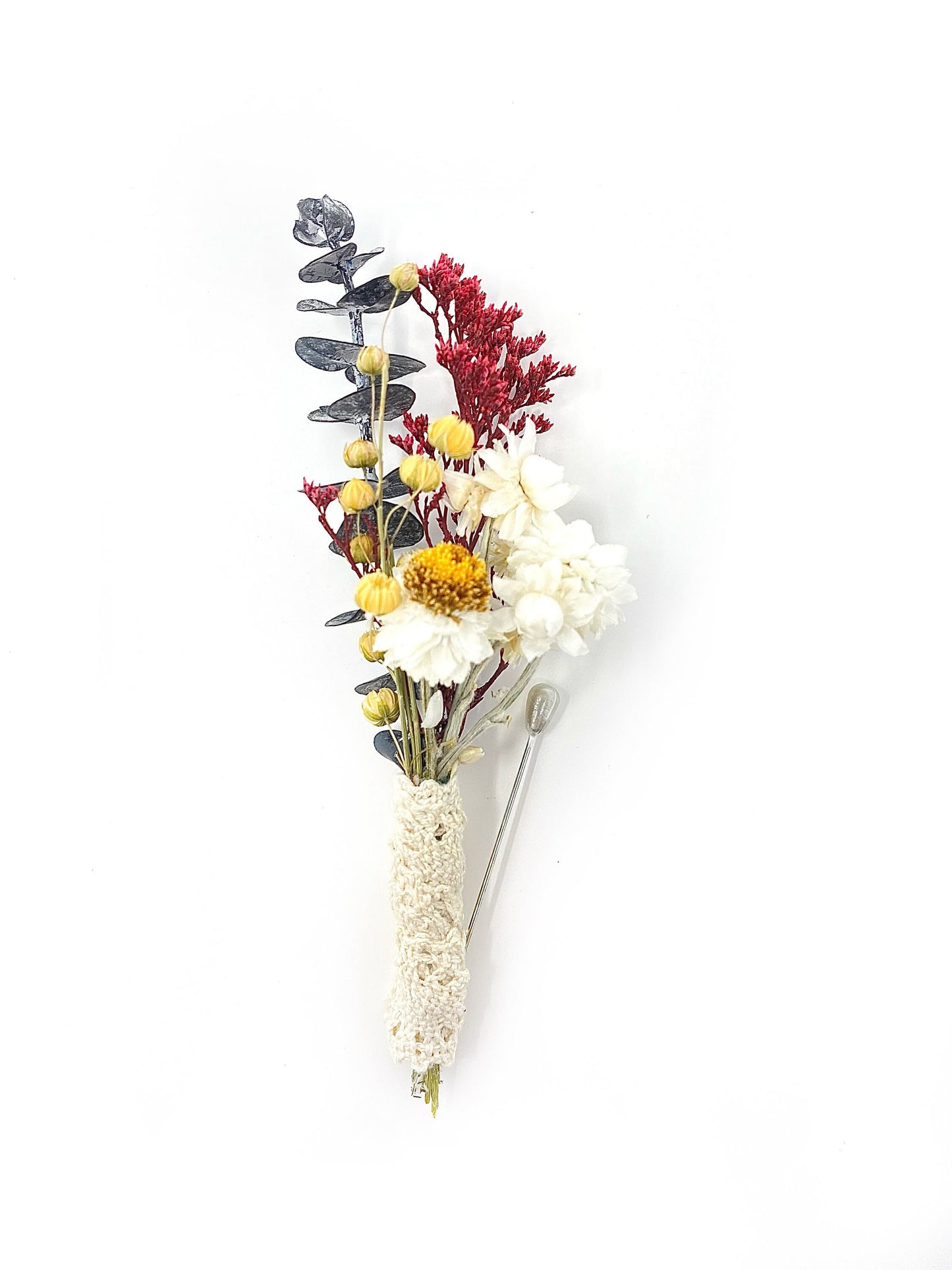 Wedding Boutonniere, Dried Flowers, Bridal Accessories, Preserved Floral, Prom, Ammobium, Red and Blue, Caspia