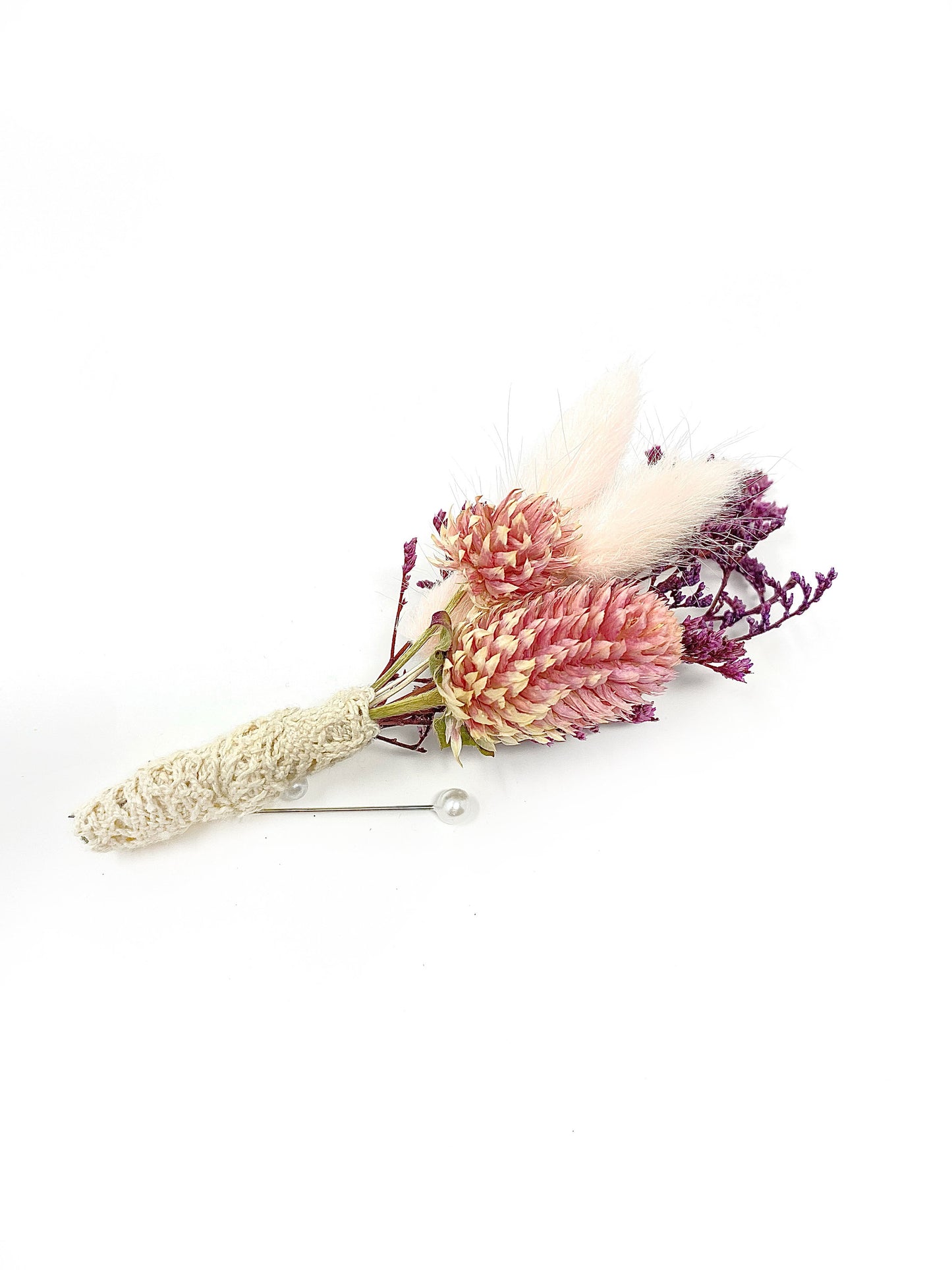 Boutonniere, Wedding Accessories, Dried Flowers, Preserved Floral, Bridal, Decor, Caspia, Bunny Tails, Pink and Purple