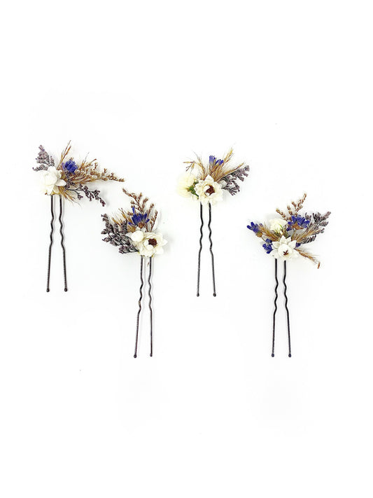 Wedding Hair Pins, Dried Flowers, Preserved Floral, Bridal Accessories, Purple and White, Lavender