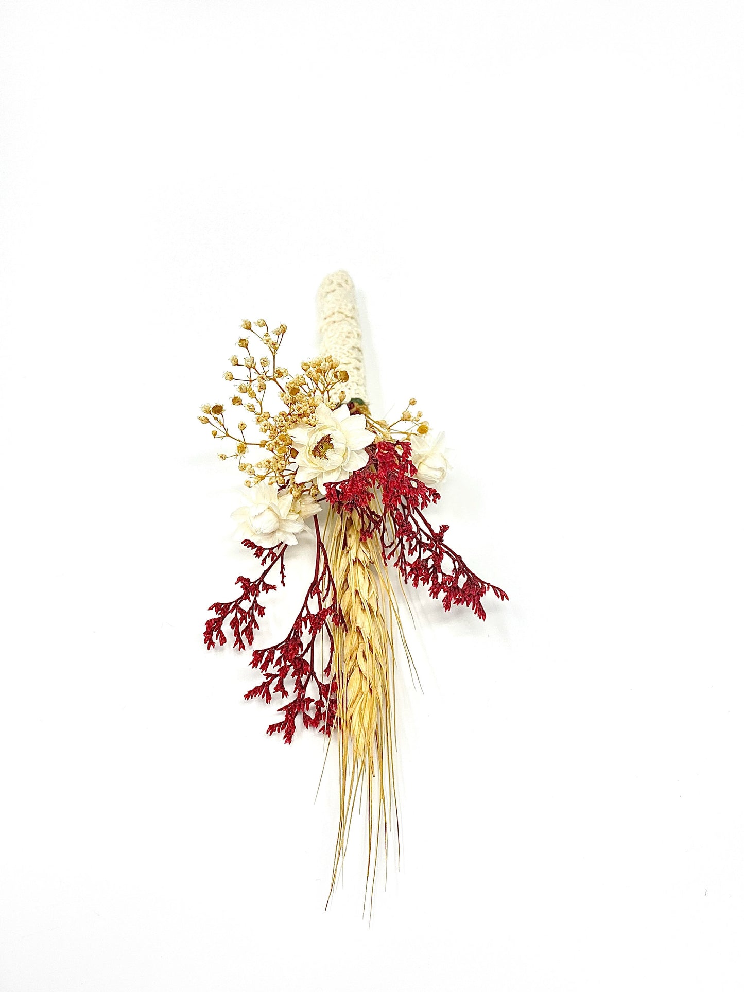 Wedding Boutonniere, Dried Flowers, Bridal Accessories, Preserved Floral, Prom, Ammobium, Red and White, Caspia