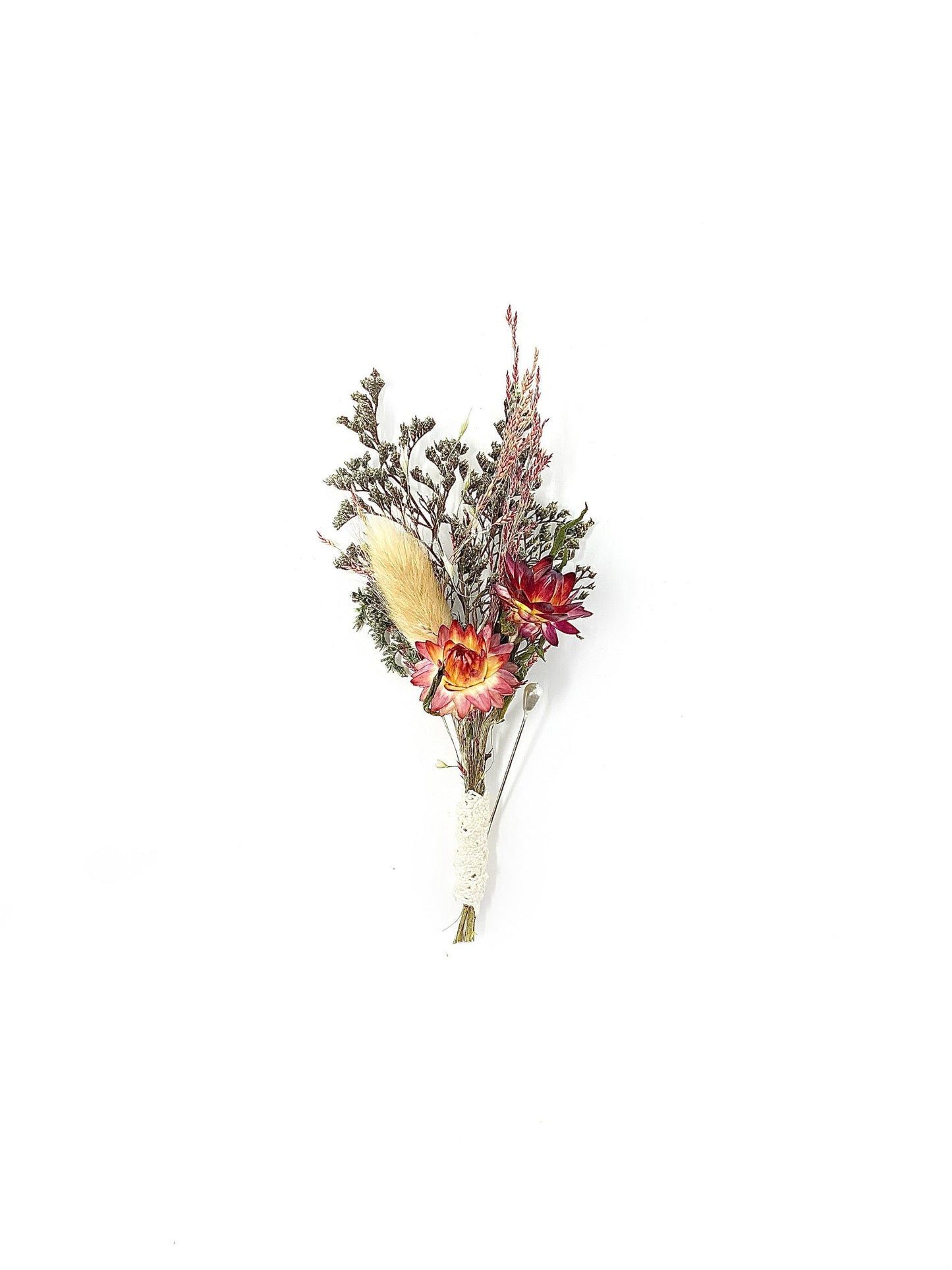 Wedding Boutonniere, Preserved Floral, Dried Flowers, Bridal Accessories, Decor, Strawflowers, Bunny Tails