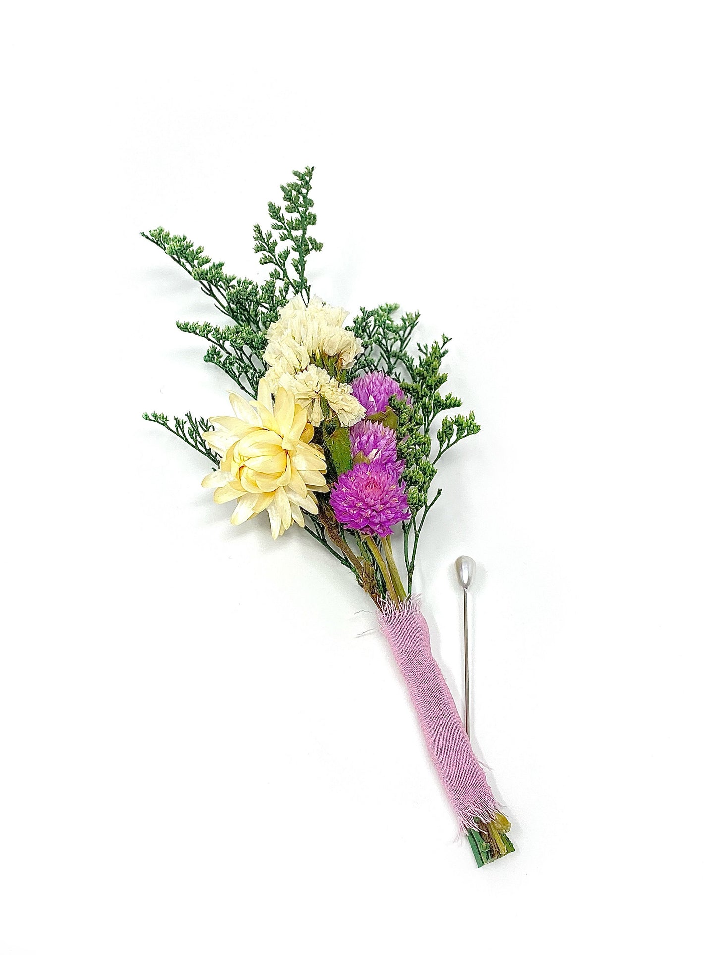 Boutonniere, Wedding Accessories, Dried Flowers, Preserved Floral, Bridal, Decor, Pink and White, Strawflowers, Green