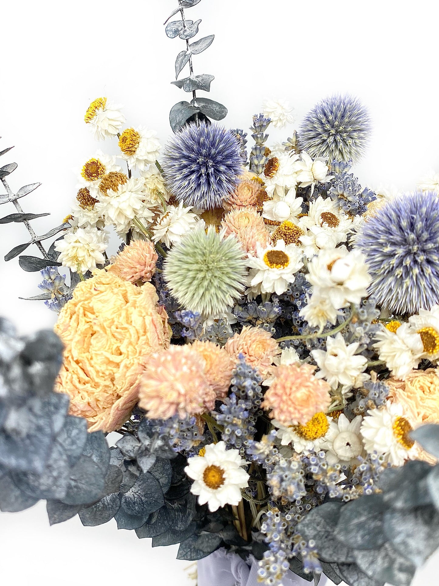 Summer Bouquet, Dusty Blue, Dried Wedding Bouquet, Peonies, Floral, Globe Thistle, Eucalyptus, Bridal, Nigella, Preserved Flowers, Lavender