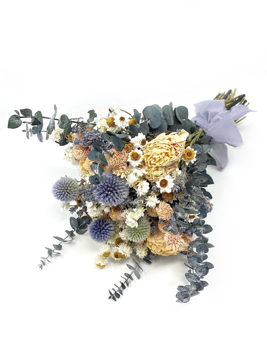 Summer Bouquet, Dusty Blue, Dried Wedding Bouquet, Peonies, Floral, Globe Thistle, Eucalyptus, Bridal, Nigella, Preserved Flowers, Lavender