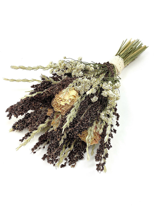 Wedding Bouquet, Dried Flowers, Preserved, Bridal, Cream, White Peony, Achillea of Pearl, Arrow Grass, Black Sorghum, Cream