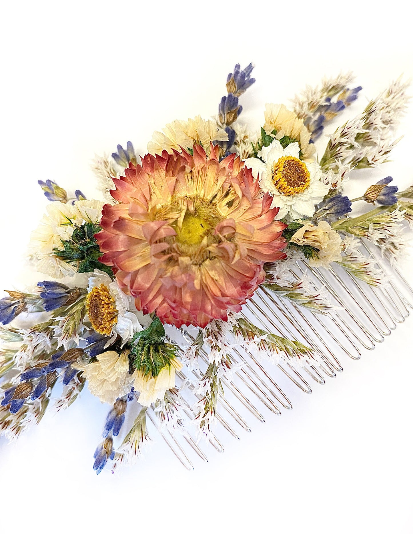 Hair Comb, Dried Flowers, Preserved Flowers, Floral Comb, Hair Clip, Hair Accessories, Wedding Accessory, Simple, Orange, Corsage, Prom