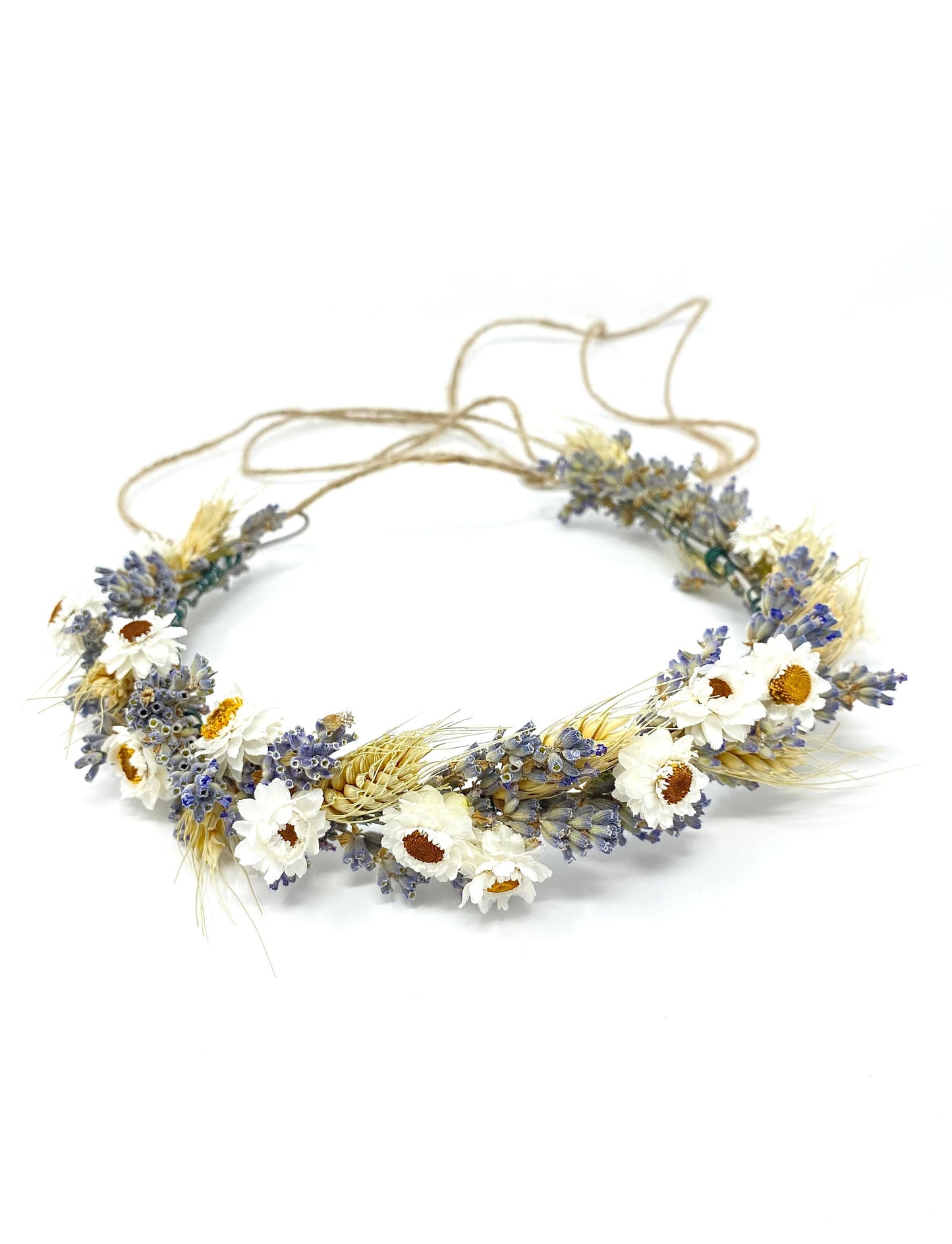 Wedding Head Wreath, Hair Accessory, Floral, Dried Flowers, Simple, Rustic, Preserved, Lavender, Ammobium, Blond Wheat