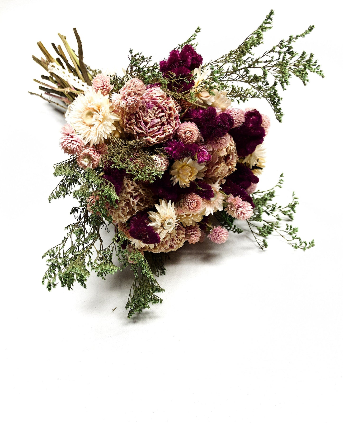 Floral Bouquet, Preserved Flower, Gift, Wedding , Anniversary gift, Coxcomb, Caspia, Strawflower, Amaranth, Peony, Pink, Green, Bridal