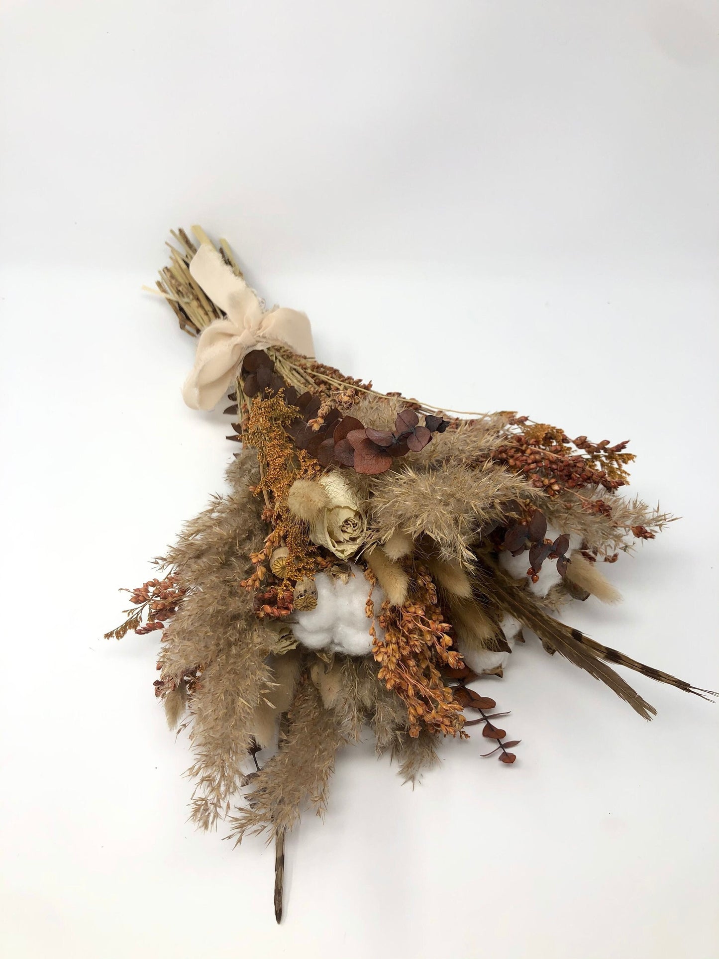 Orange Bouquet, Fall Bouquet, Dried, Preserved Flowers, House Decoration, Dried Roses, Pampas, Bunny Tail, Feathers, Eucalyptus
