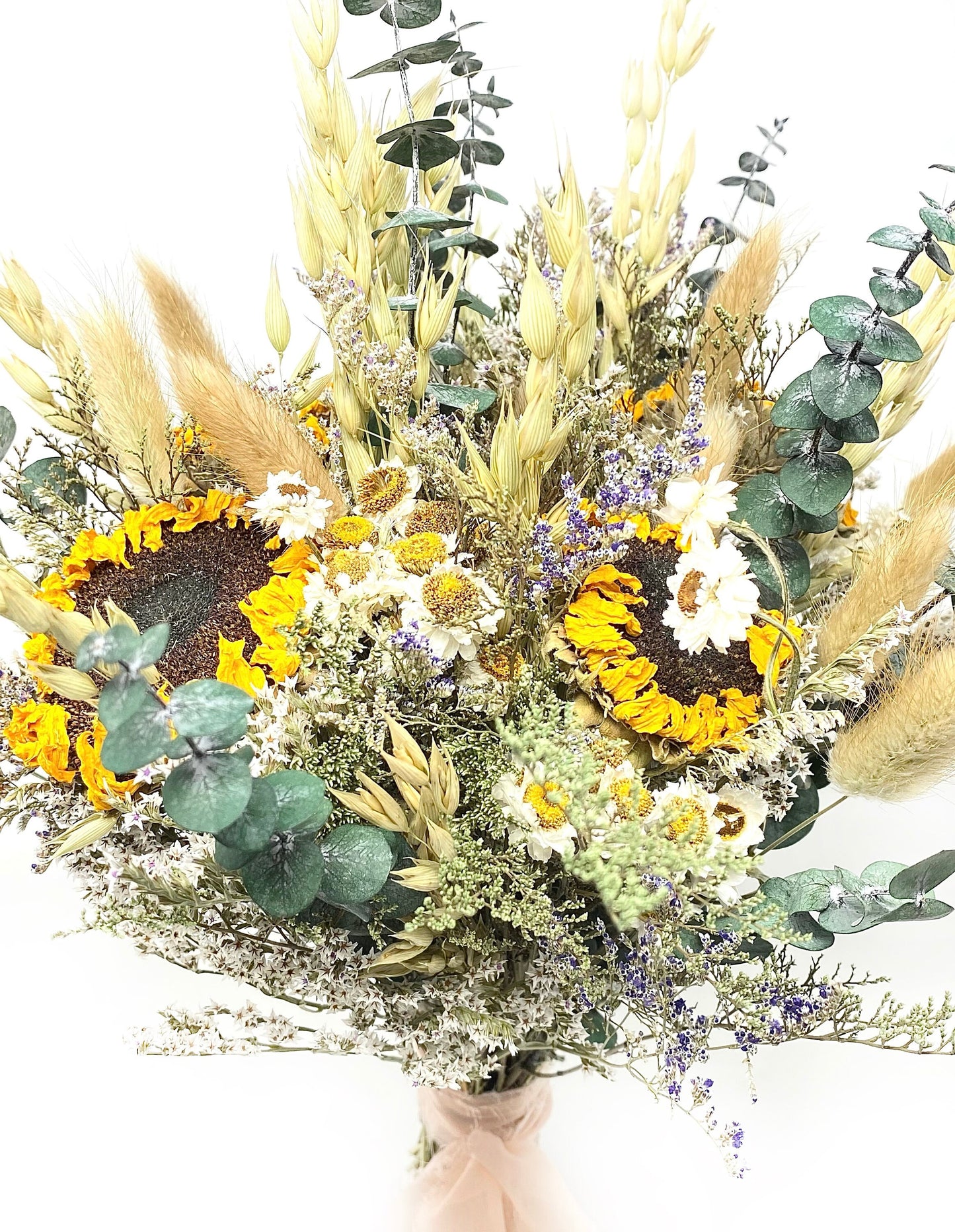 Sunflower Wedding bouquet, Dried Flowers, Summer, Fall, Wildflowers, Boho, Preserved, Floral, Eucalyptus, Bridal, German Statice