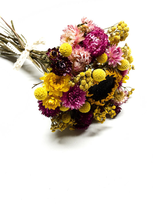 Floral Arrangement, Spring Colors, Anniversary Gift, Present, Wedding Bouquet, Yellow, Pink, Orange, Spring, House Decor, Decoration, Dried