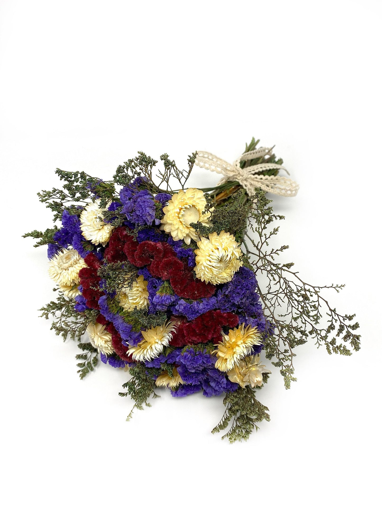 Dried Bouquet, Wedding Bouquet, Preserved Floral, Decoration, Bridal, House Decor, White and Green, Purple, Red, Strawflowers