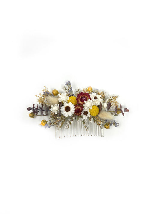 Hair Comb, Fall Hair Pins, Dried flowers, Preserved, Floral Comb, Clip, Wedding, Corsage, Prom, Bridal, Red, White, Yellow, Summer