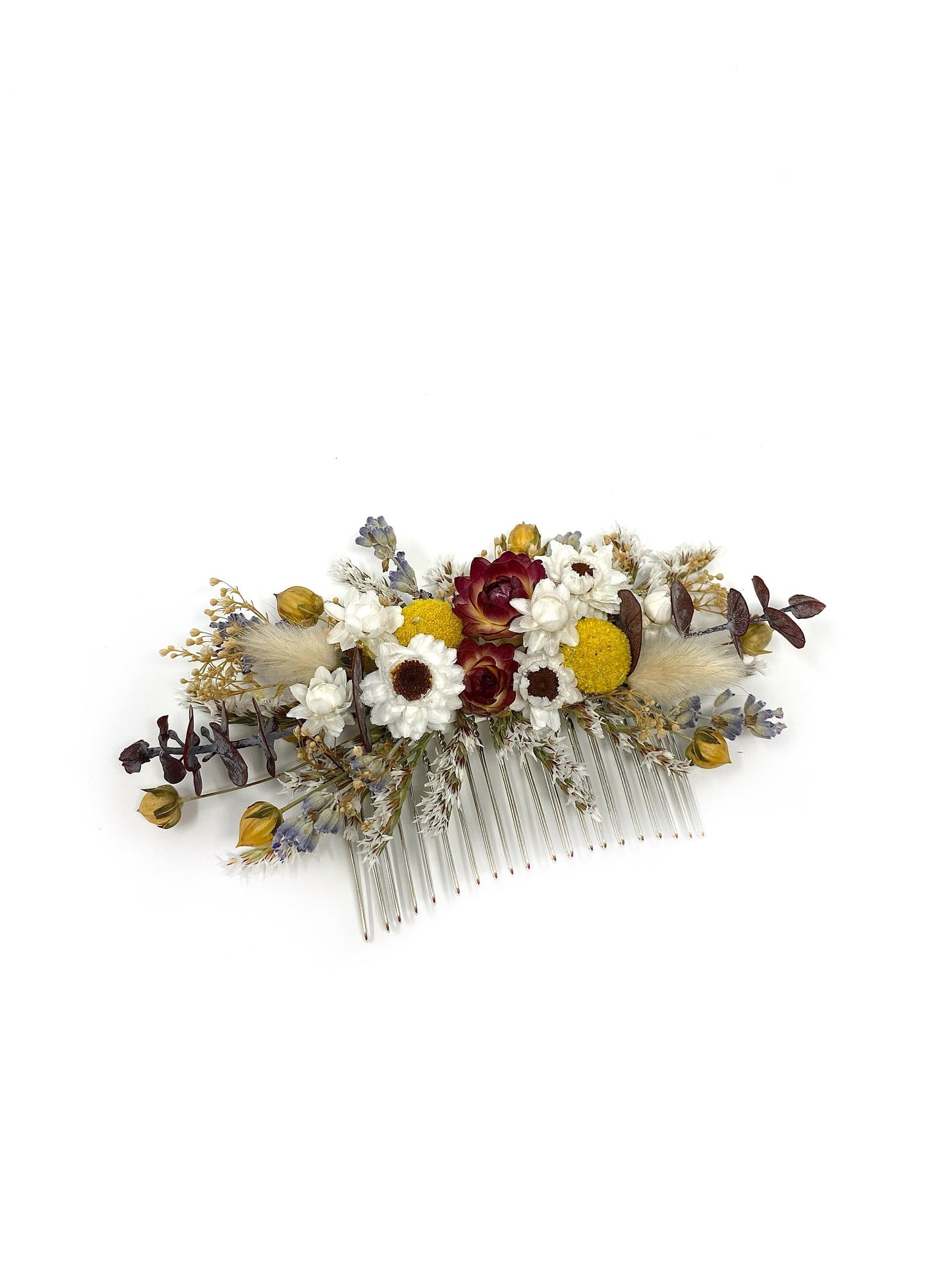 Hair Comb, Fall Hair Pins, Dried flowers, Preserved, Floral Comb, Clip, Wedding, Corsage, Prom, Bridal, Red, White, Yellow, Summer