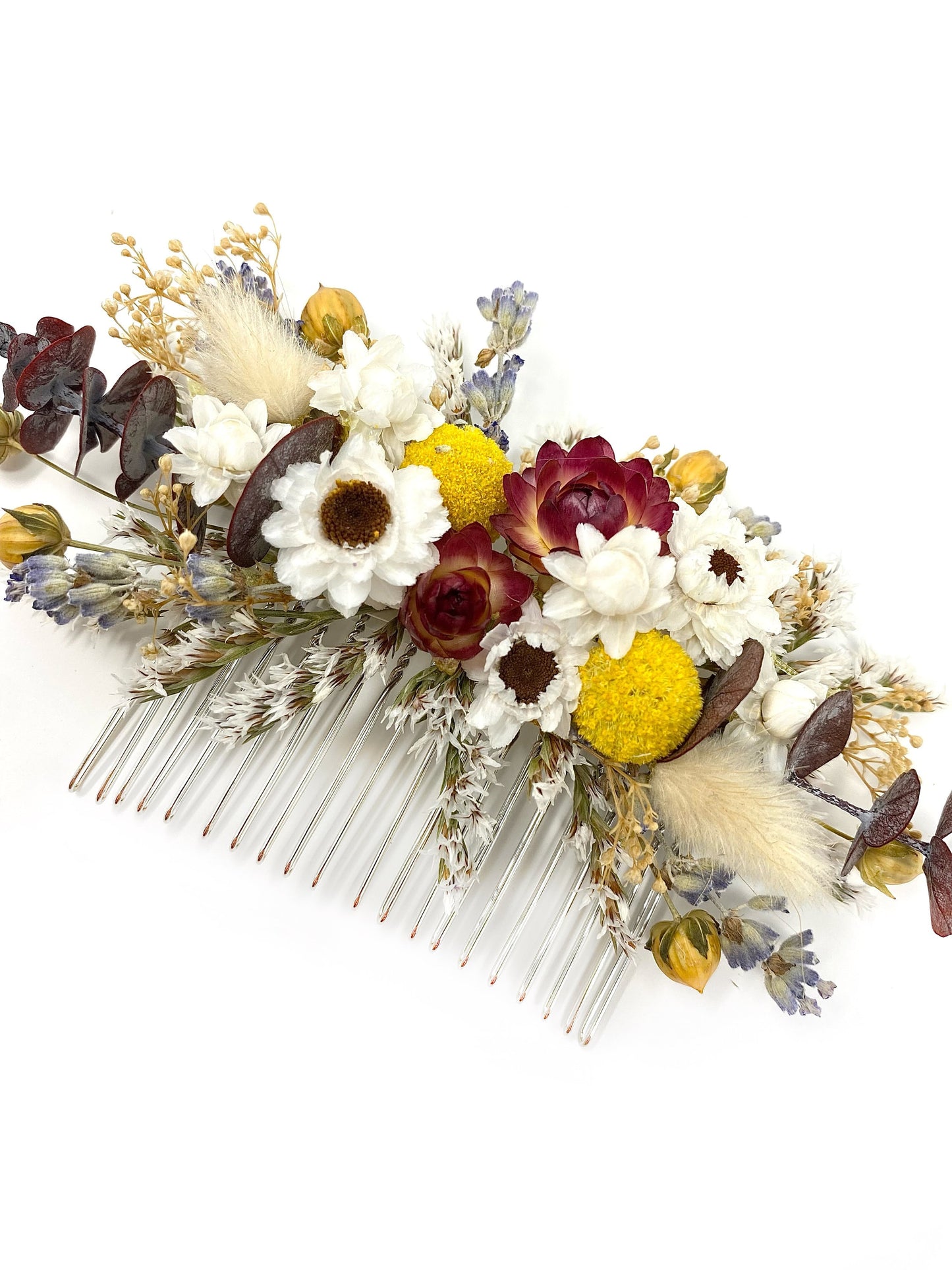 Hair Comb, Fall Hair Pins, Dried flowers, Preserved, Floral Comb, Clip, Wedding, Corsage, Prom, Bridal, Red, White, Yellow, Summer