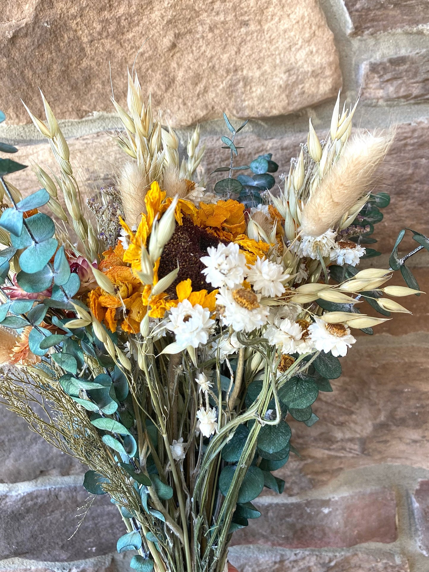 Sunflower Wedding bouquet, Dried Flowers, Summer, Fall, Wildflowers, Boho, Preserved, Floral, Orange, Bridal, Fall Colors, Strawflowers