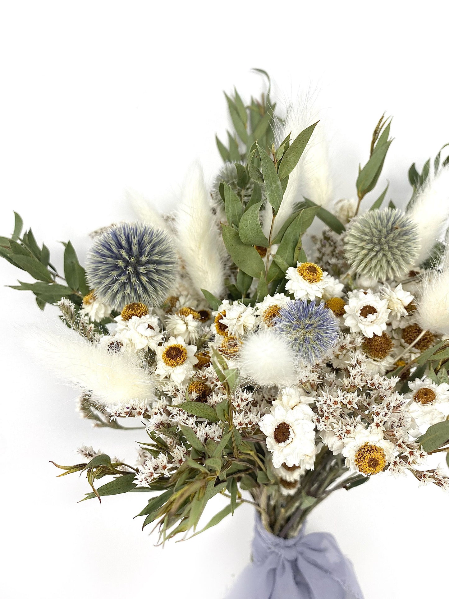 Wedding Bouquet, Dried Flowers, Preserved Floral, Rustic, Ammobium, bunny tails, Bridal, Winter, Throw Bouquet, Spring, Blue and White