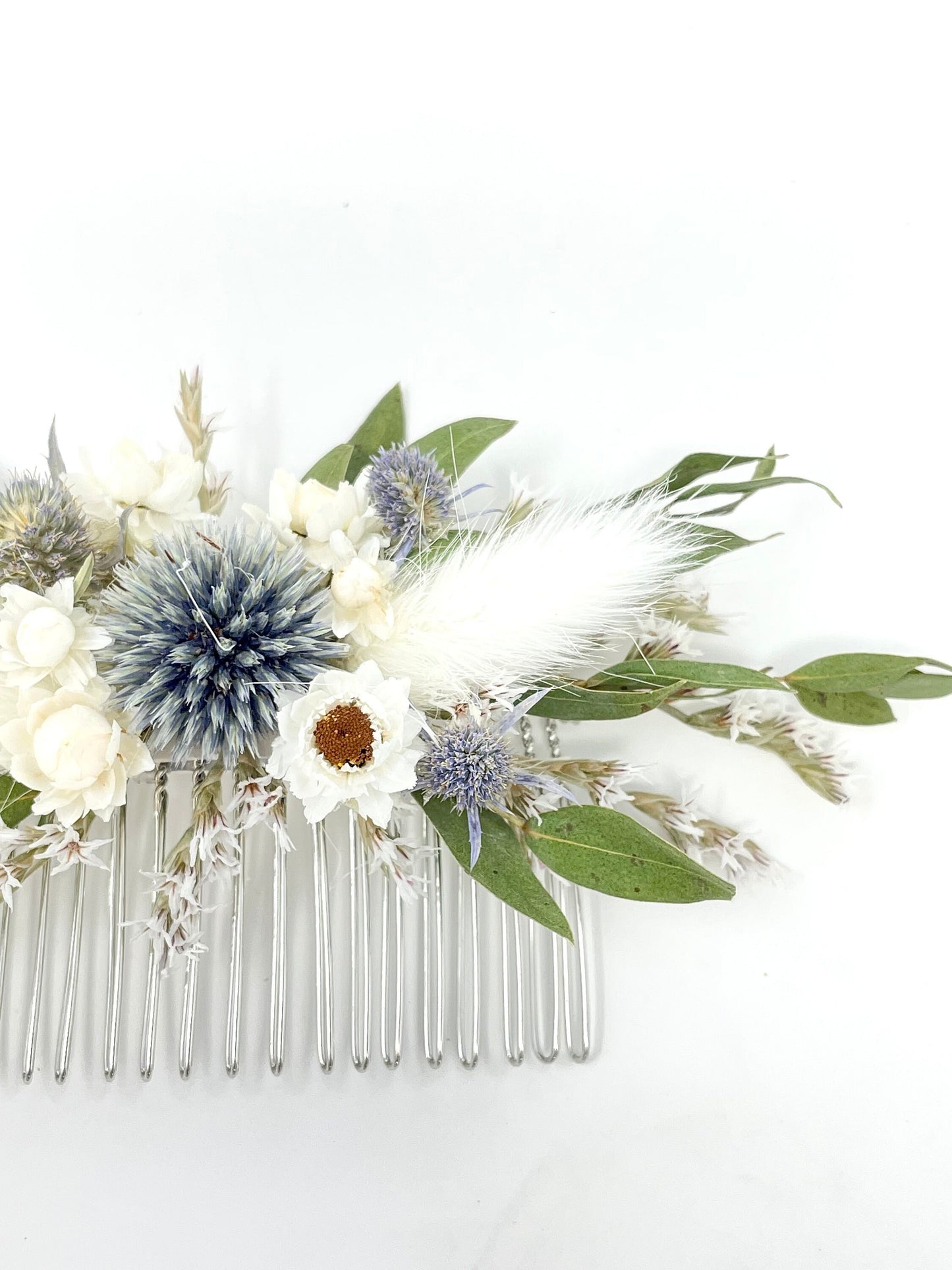 Hair Comb, Winter Hair Pins, Dried flowers, Preserved, Floral Comb, Clip, Wedding, Corsage, Prom, Bridal, Blue, White, Green, Summer