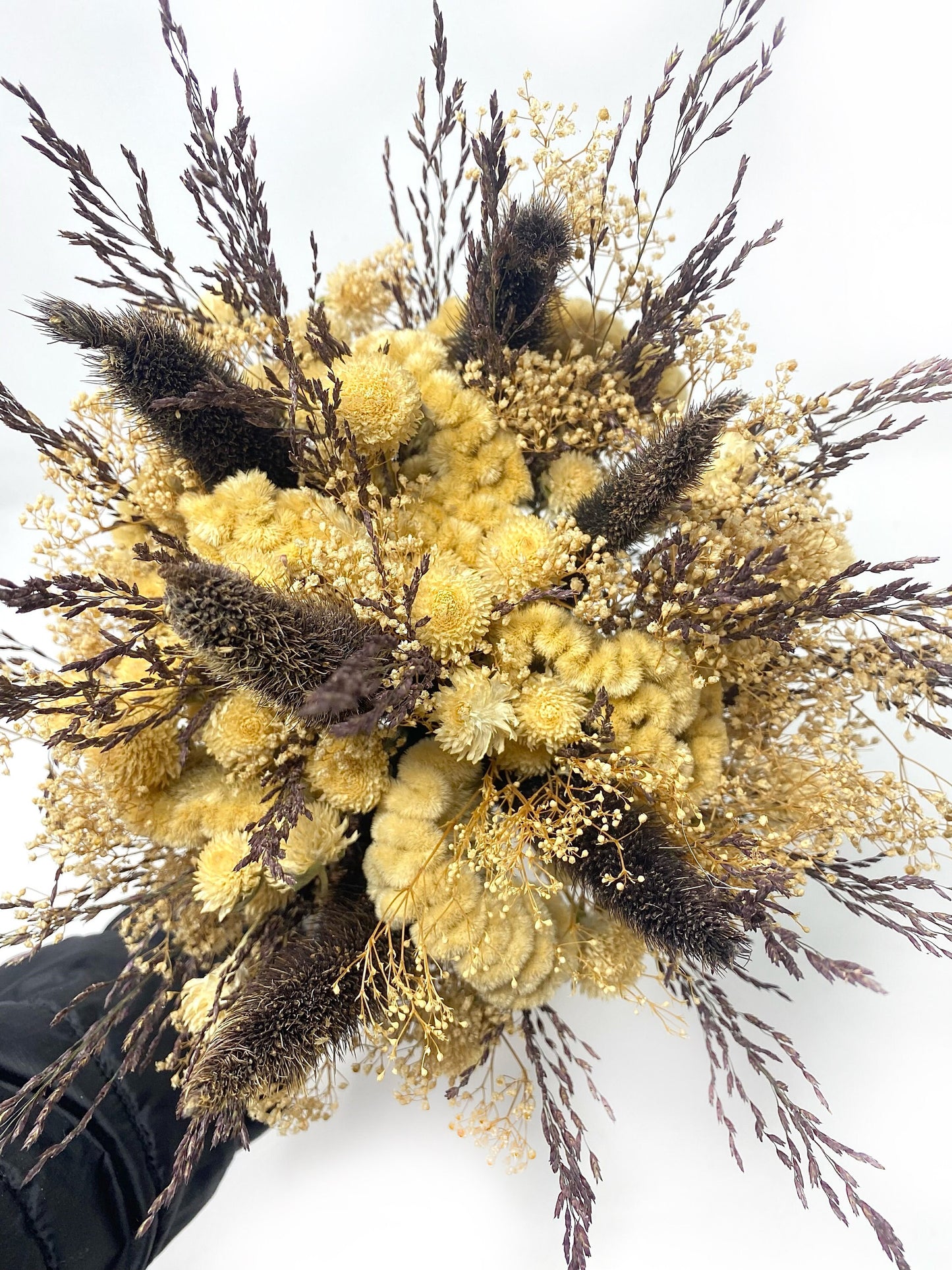 Fall Bouquet, Wedding Floral, Preserved Flowers, Cream, Coxcomb, Bridal, Rustic, Dark Purple, Natural, Throw Bouquet