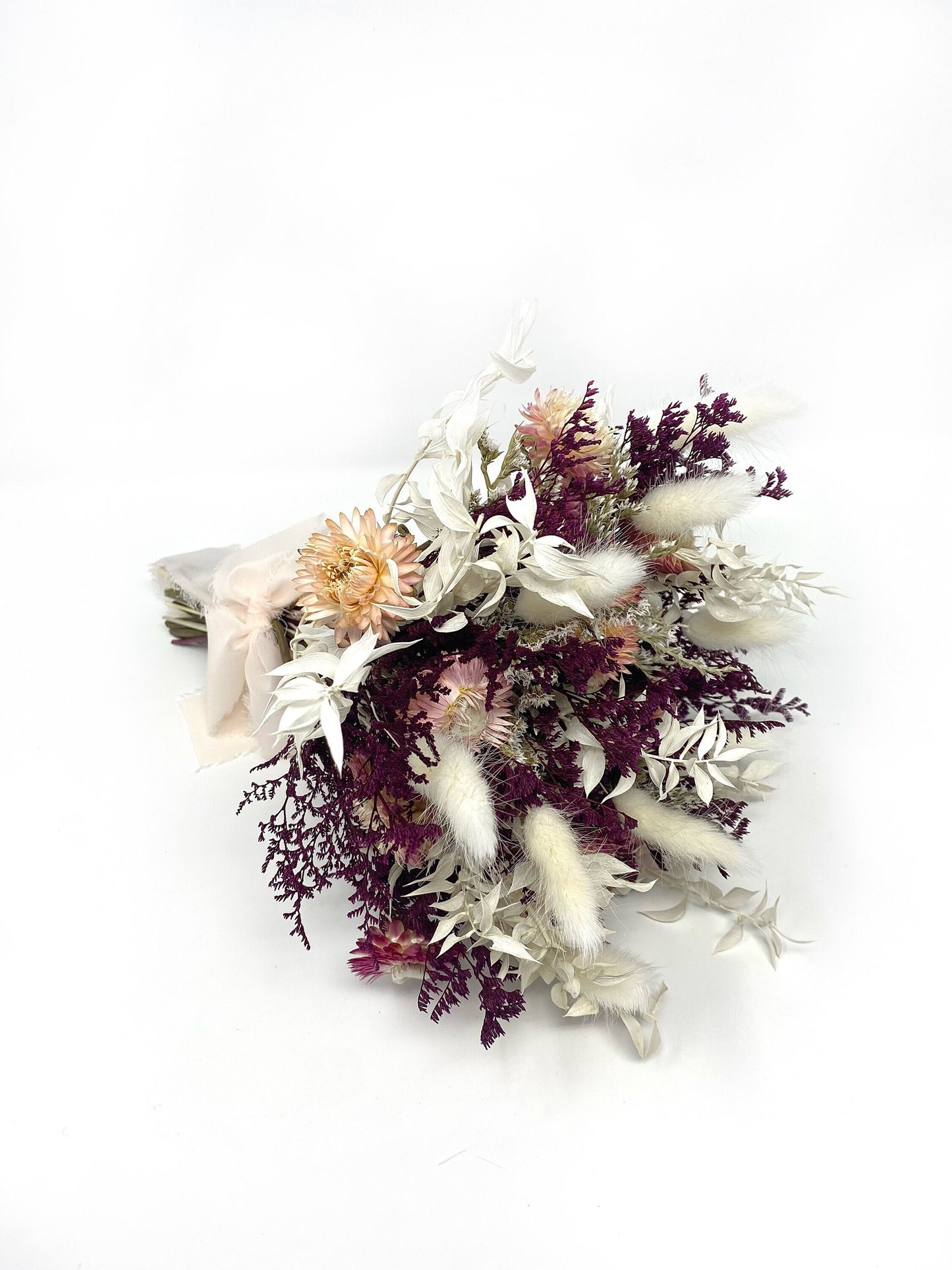 Wedding Bouquet, Dried Flowers, Preserved Floral, Rustic, Bunny Tails, Bridal, Strawflowers, Throw Bouquet, Spring, Pink, Purple, White