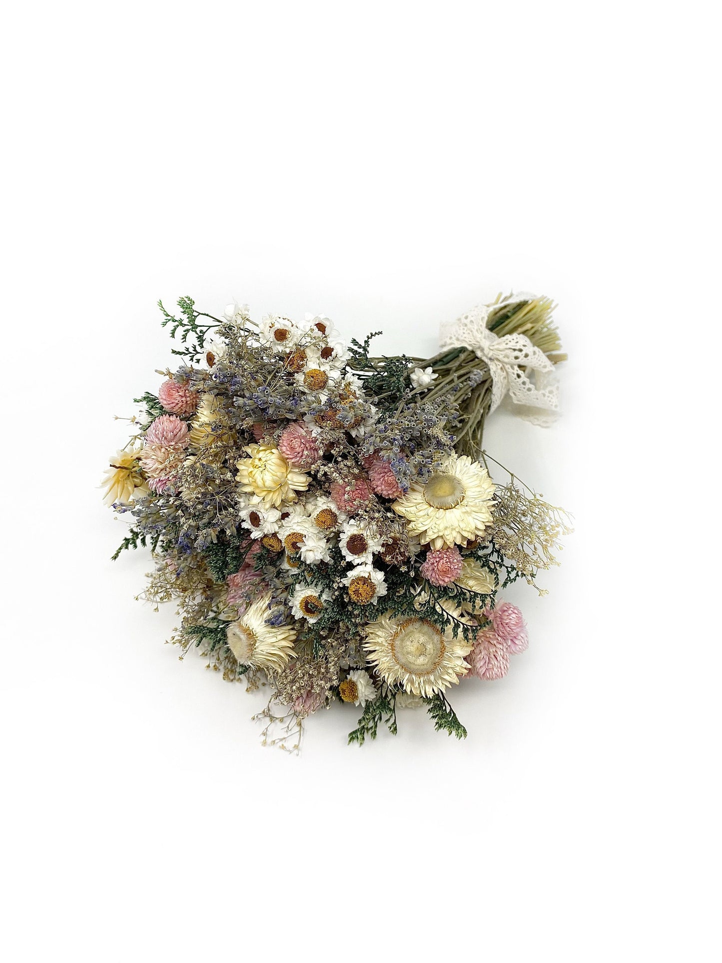 Wedding Bouquet, Dried Flowers, Preserved Floral, Rustic, Ammobium, Bridal, Winter, Throw Bouquet, Spring, Pink and White, Fairy, Lavender