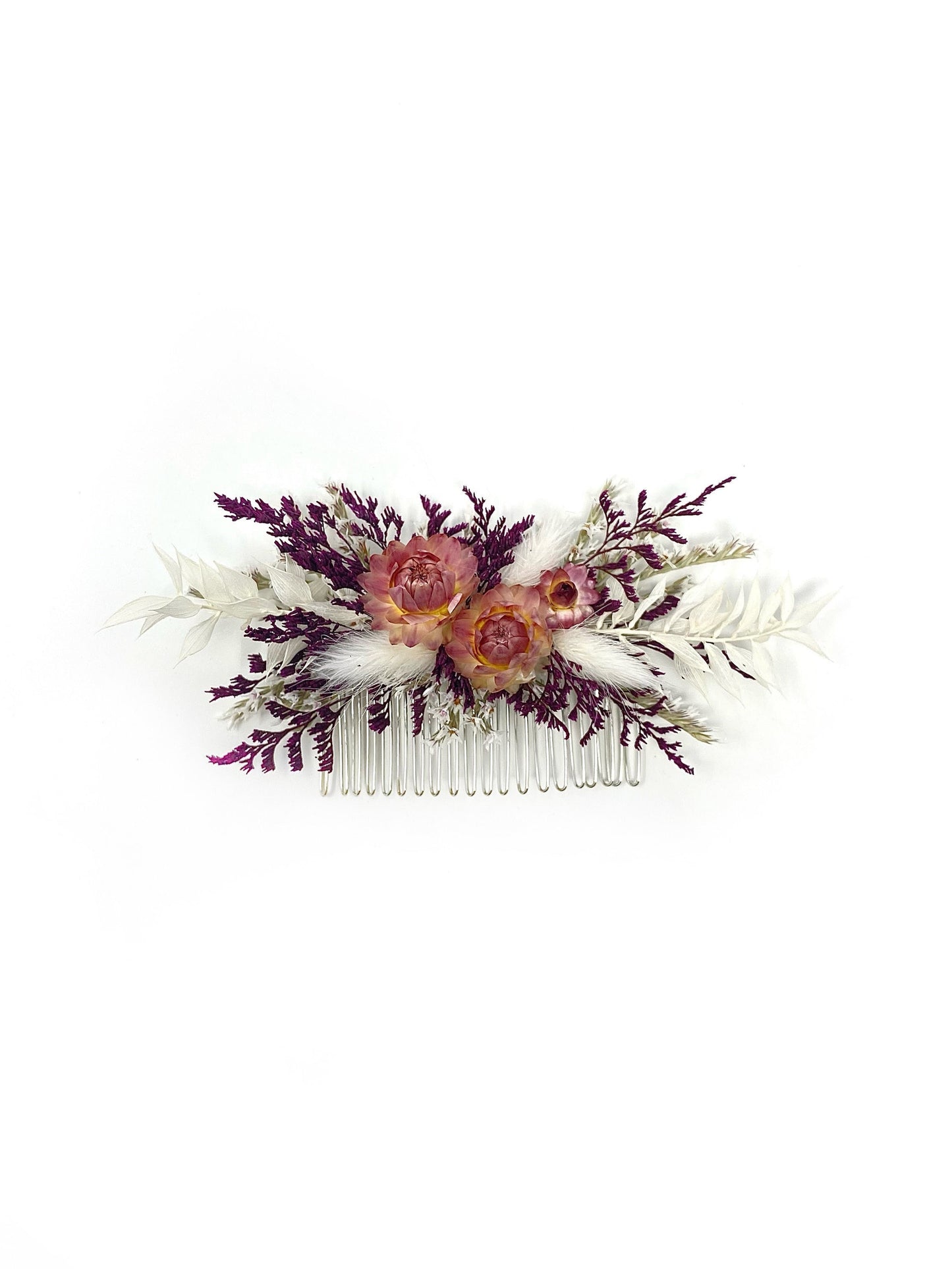 Hair Comb, Hair Pins, Dried flowers, Preserved, Floral Comb, Clip, Wedding, Corsage, Prom, Bridal, Purple, Pink, White, Ruscus,  Summer