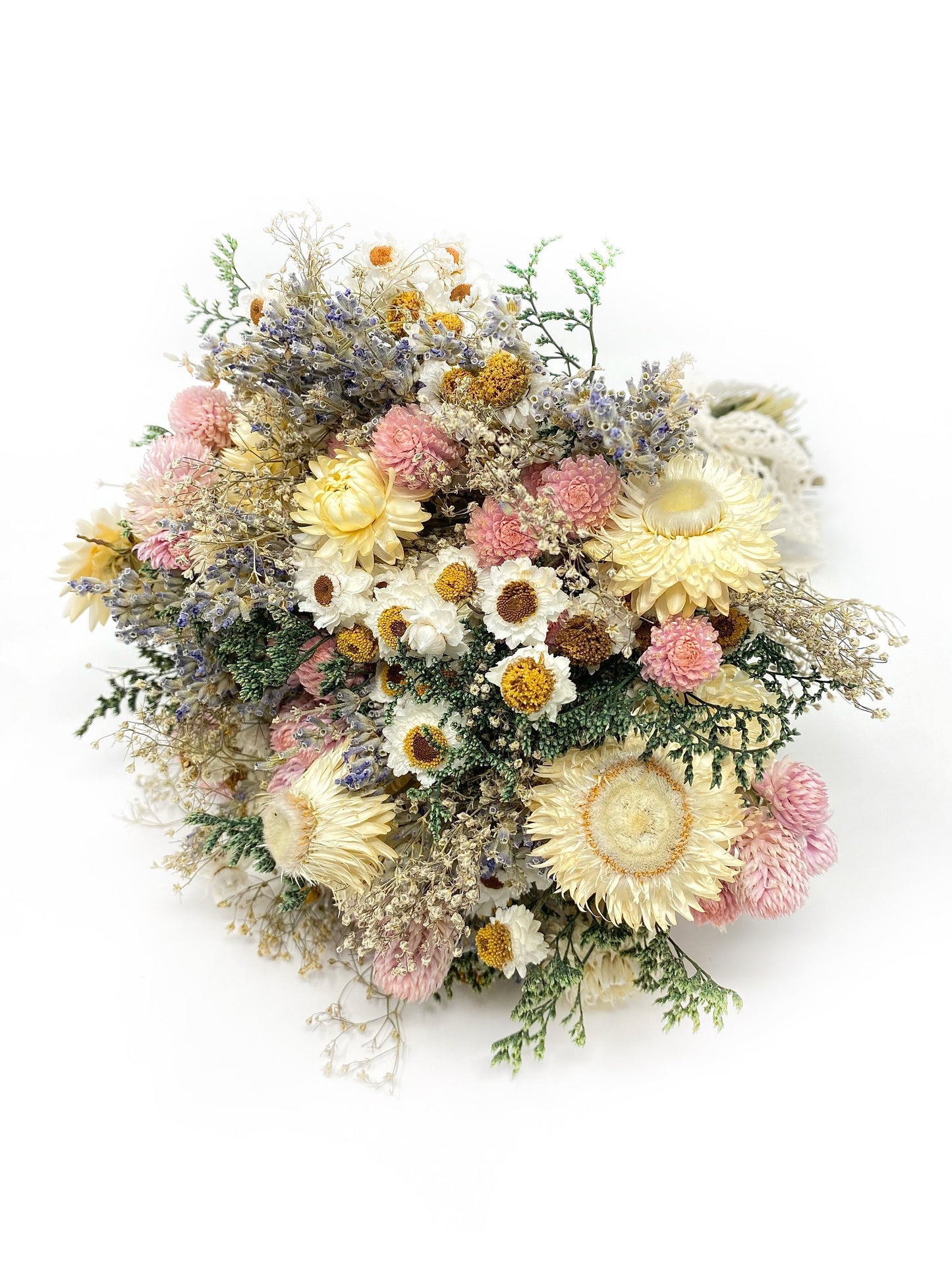 Wedding Bouquet, Dried Flowers, Preserved Floral, Rustic, Ammobium, Bridal, Winter, Throw Bouquet, Spring, Pink and White, Fairy, Lavender