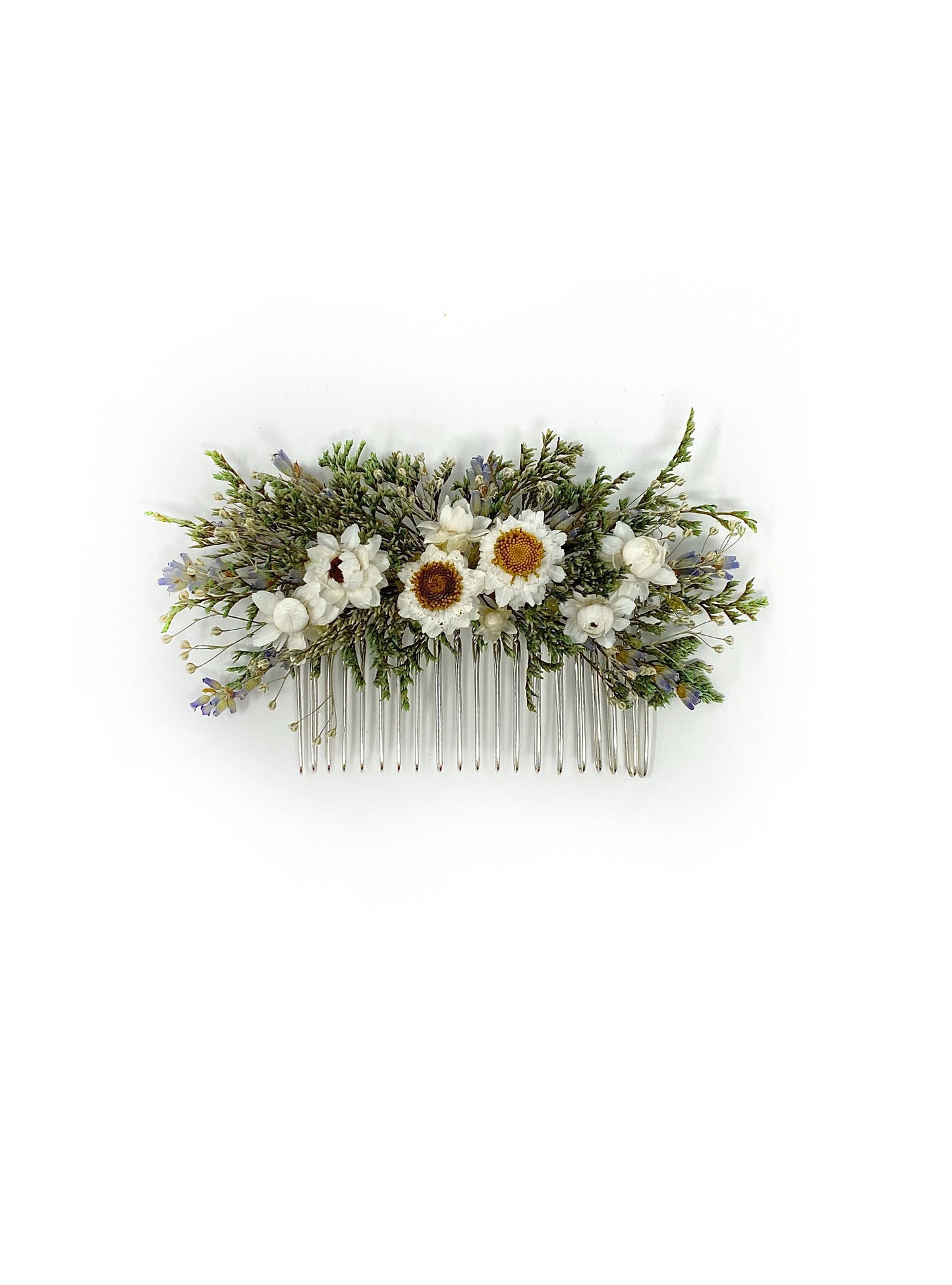 Hair Comb, Hair Pins, Dried flowers, Preserved, Floral Comb, Clip, Wedding, Corsage, Prom, Bridal, Green, White