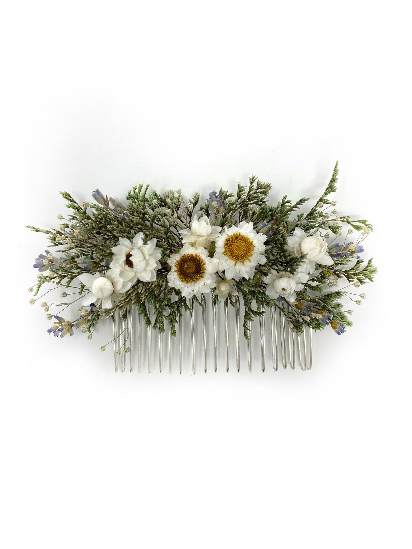 Hair Comb, Hair Pins, Dried flowers, Preserved, Floral Comb, Clip, Wedding, Corsage, Prom, Bridal, Green, White