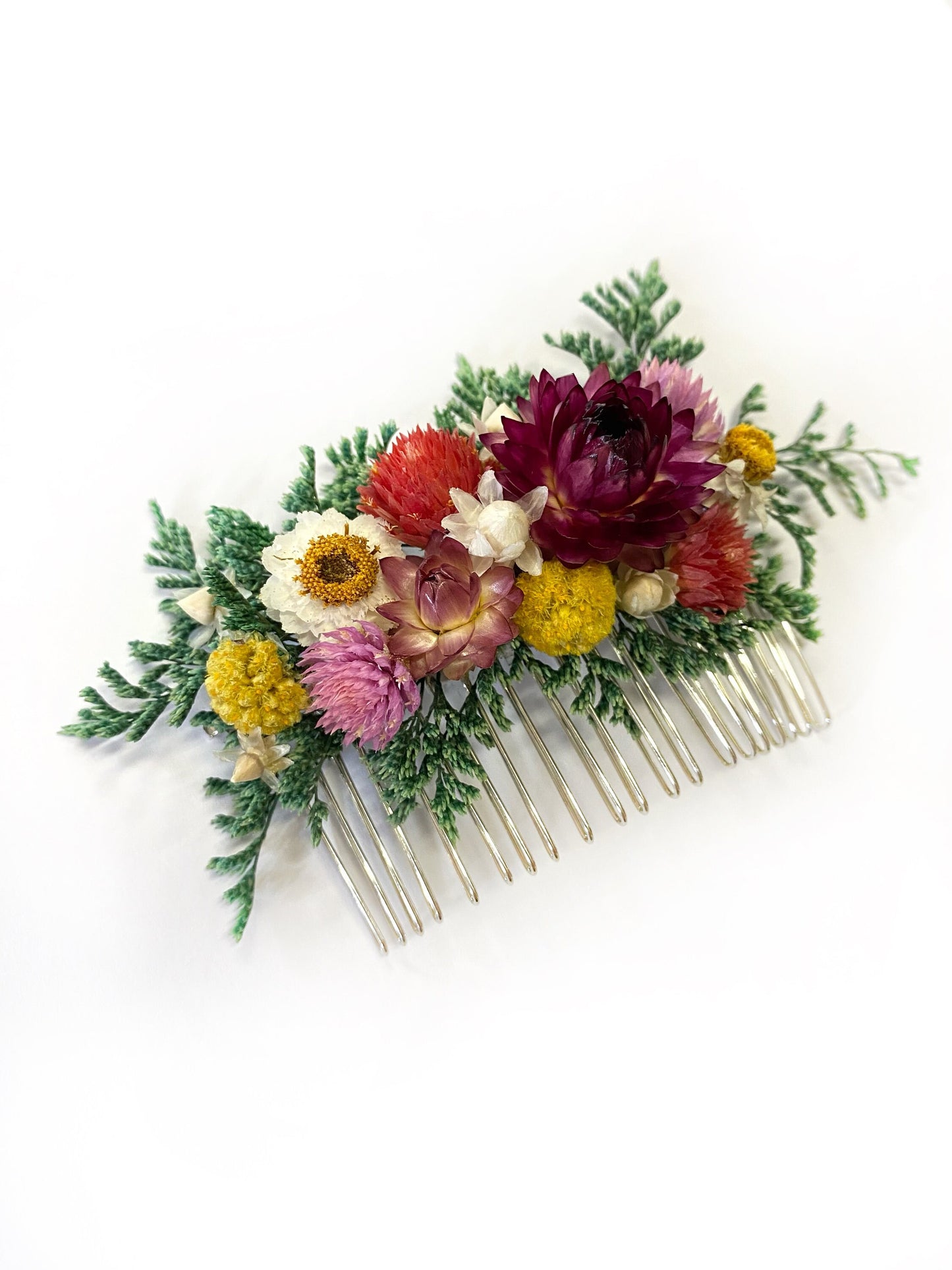 Hair Comb, Corsage, Wedding Accessories, Dried Flowers, Preserved Flowers, Strawflowers, Bridal Accessories, Hair Accessories, Colorful